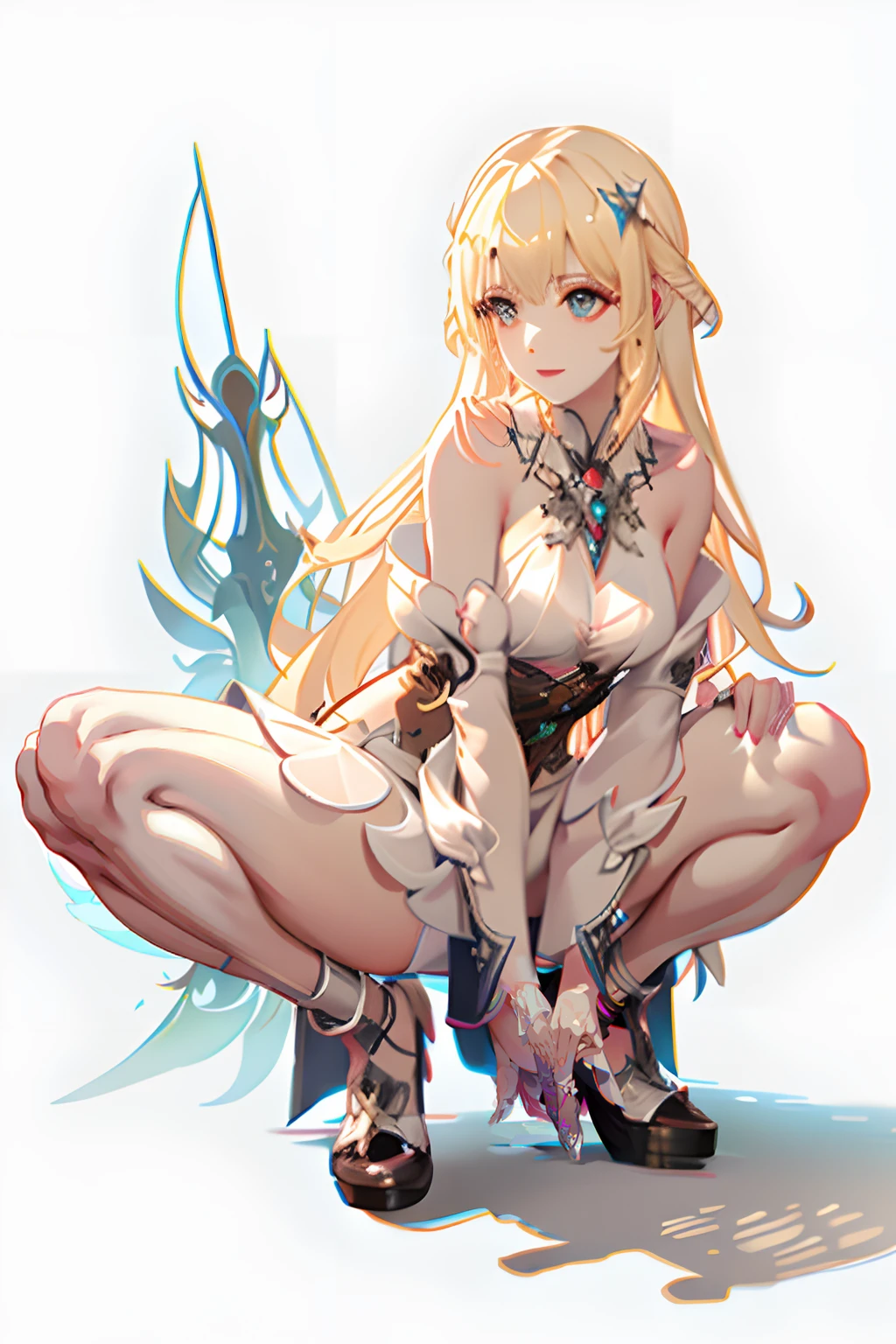 masterpiece, best quality,
1girl, night, Nineveh, meteor shower background, (groin:1.2), (bottomless:1.2), (pasties:1.3), (((squatting with legs spread))), (open chest, entirely white ultra-thin fabric, see-through ancient style robe), (the entire chest is see-through)), ((the tip of the chest is protruding)), (((without panties))), vewing at the camera, spread legs