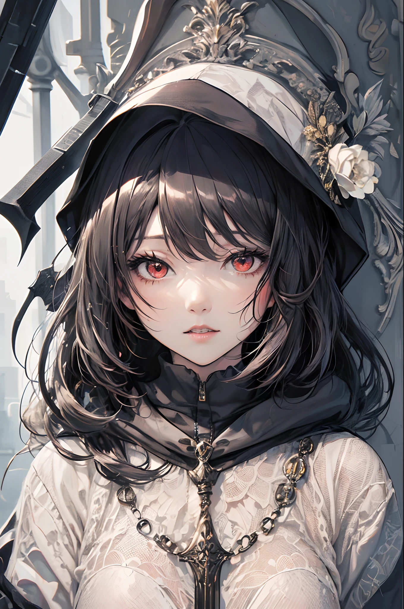 top-quality、Top image quality、masterpiece、超A high resolution、Android Beautiful Girl、sixteen years old, Cybersuit glowing black, Red energy source on the chest、silvery shiny hair、The long-haired,Red eyes、A slender、The face is depicted in detail、Eyes are drawn in detail、Clothes are depicted in detail、hiquality、Beautiful Art、Fantastic Universe、Elaborate design、soio、sorcerer、animesque、illustratio、Full body front