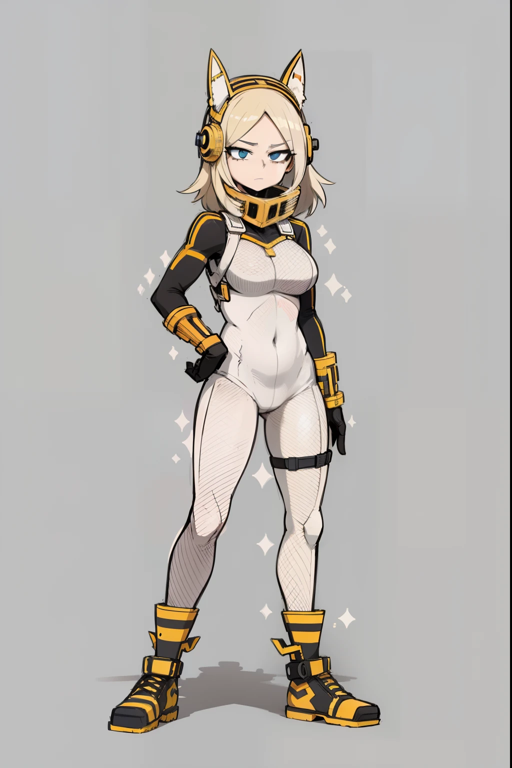 female, 1 girl, body muscle, tomboy, small breasts, short body height, eye color Hazel:, Skin color: Dark tan, Hair Color: Dirty Blonde, Hair Style: Wavy Short and rommelig hair, color base: Yellow.