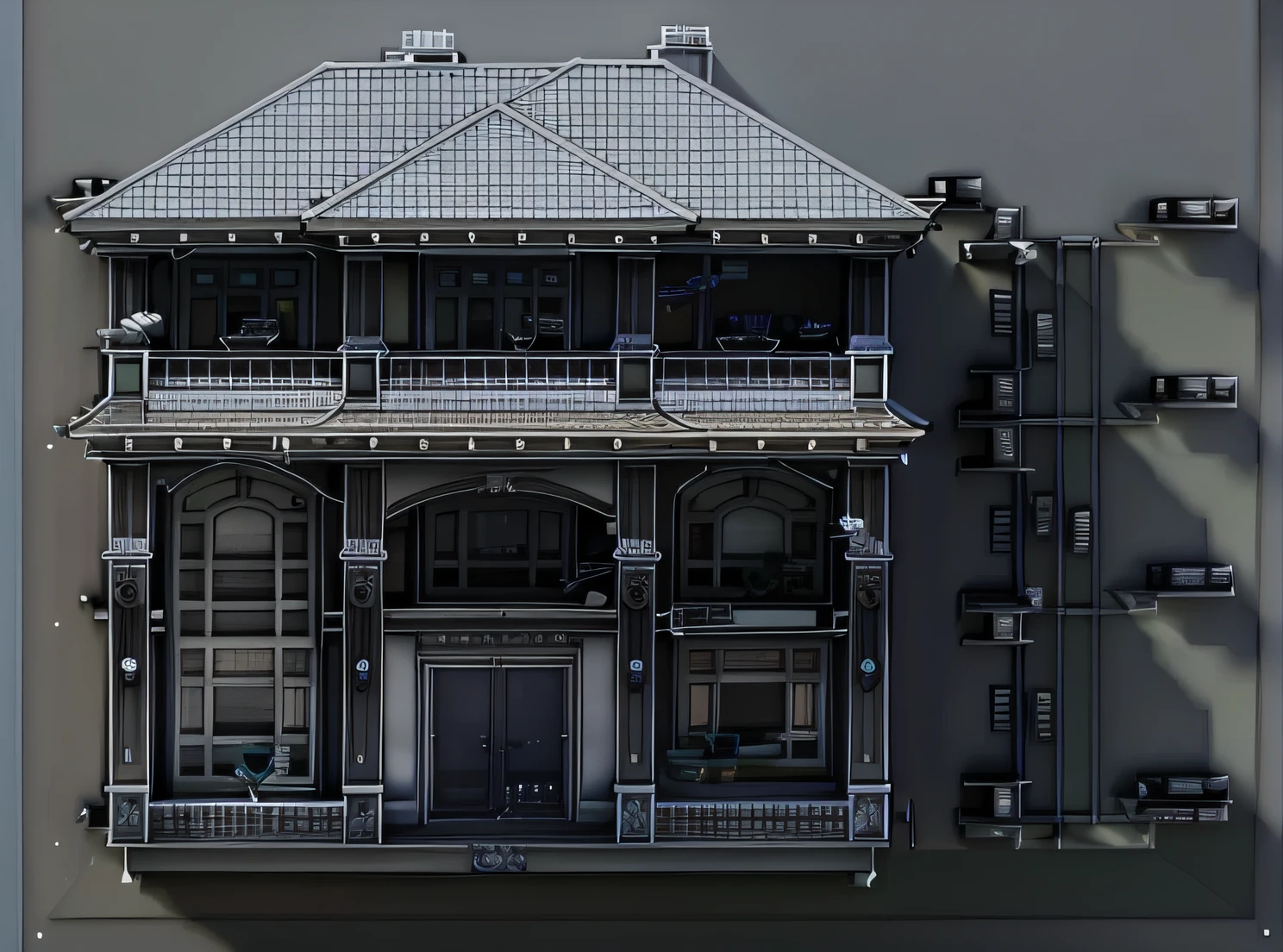 Drawings of the house with a large front porch and balcony, 2 D AutoCAD, an extremely detailed building, AutoCAD, Detailed architecture, inter dimensional villa, cad, architectural details, Highly detailed architecture, detailed designs, highly detailed design, a detailed drawing, Architectural design, architecture design, high detail drawing, 3 d highly detailed, 3d highly detailed