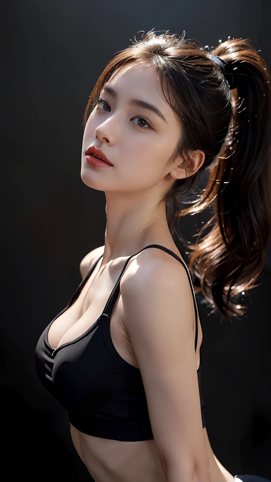 （（huge-breasted，cleavage，small heads）），rays of sunshine，（Well-defined abs：1.1），（perfect bodies：1.1），（High ponytail：1.2），Black color hair，Practice gymnastics full body photo，Focus on the face，sweat leggs，Open meadow，（Extremely refined and beautiful），（tmasterpiece），（best qualtiy：1.0），（超A high resolution：1.0），Delicate skin，ultra - detailed