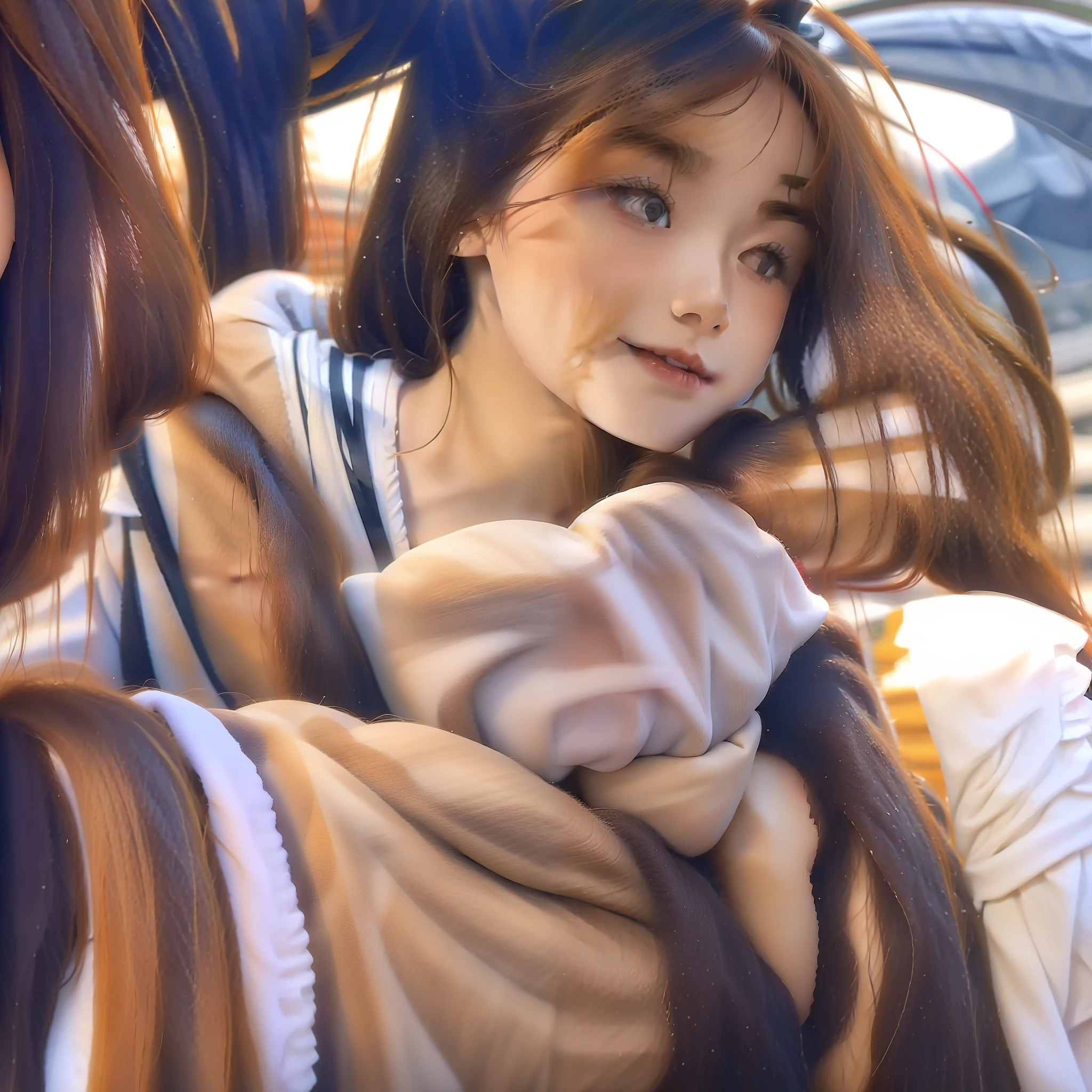 (8k, RAW photo, best quality, masterpiece:1.2), yjnn, 1girl, 3d, asian, bangs, bare_shoulders, bow, bra, breasts, brown_eyes, brown_hair, cleavage, grey_background, lips, long_hair, long_sleeves, looking_at_viewer, medium_breasts, navel, nose, off_shoulder, open_clothes, open_shirt, panties, realistic, shirt, solo, stomach, underwear, undressing, upper_body, white_bra, white_panties, white_shirt,Shiny skin, beautiful delicate face, beautiful delicate eyes ,(realistic, photo realistic:1),Lie down on the bed