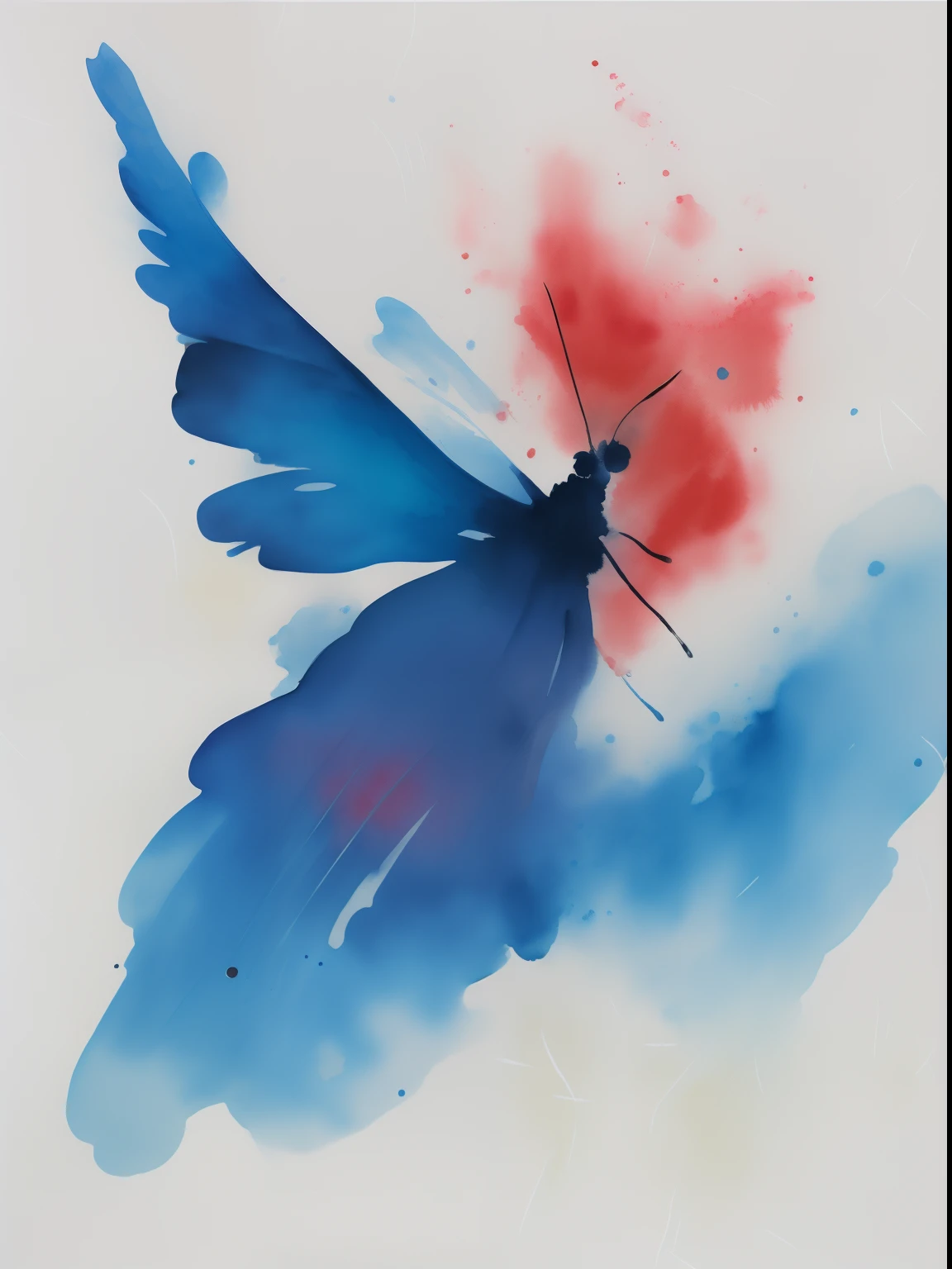 Draw a butterfly watercolor on paper, Butterfly, water color art on paper, watercolour on paper, watercolour on paper, water color art on paper, Watercolor and ink, blue and white and red mist, aquarelle, blue and red tattoo, pencil and watercolour, author:Shigeru Aoki, author:Nathan Waiben has Chinese characters underneath, inspired by Sōami, beautiful brush stroke rendering, inspired by Nōami, intricate brush stroke detail, simple curvilinear watercolor, anime abstract art, Abstract strokes, inspired by Kameda Bōsai, an abstract drawing, inspired by Yamamoto Shōun, Chinese watercolor style