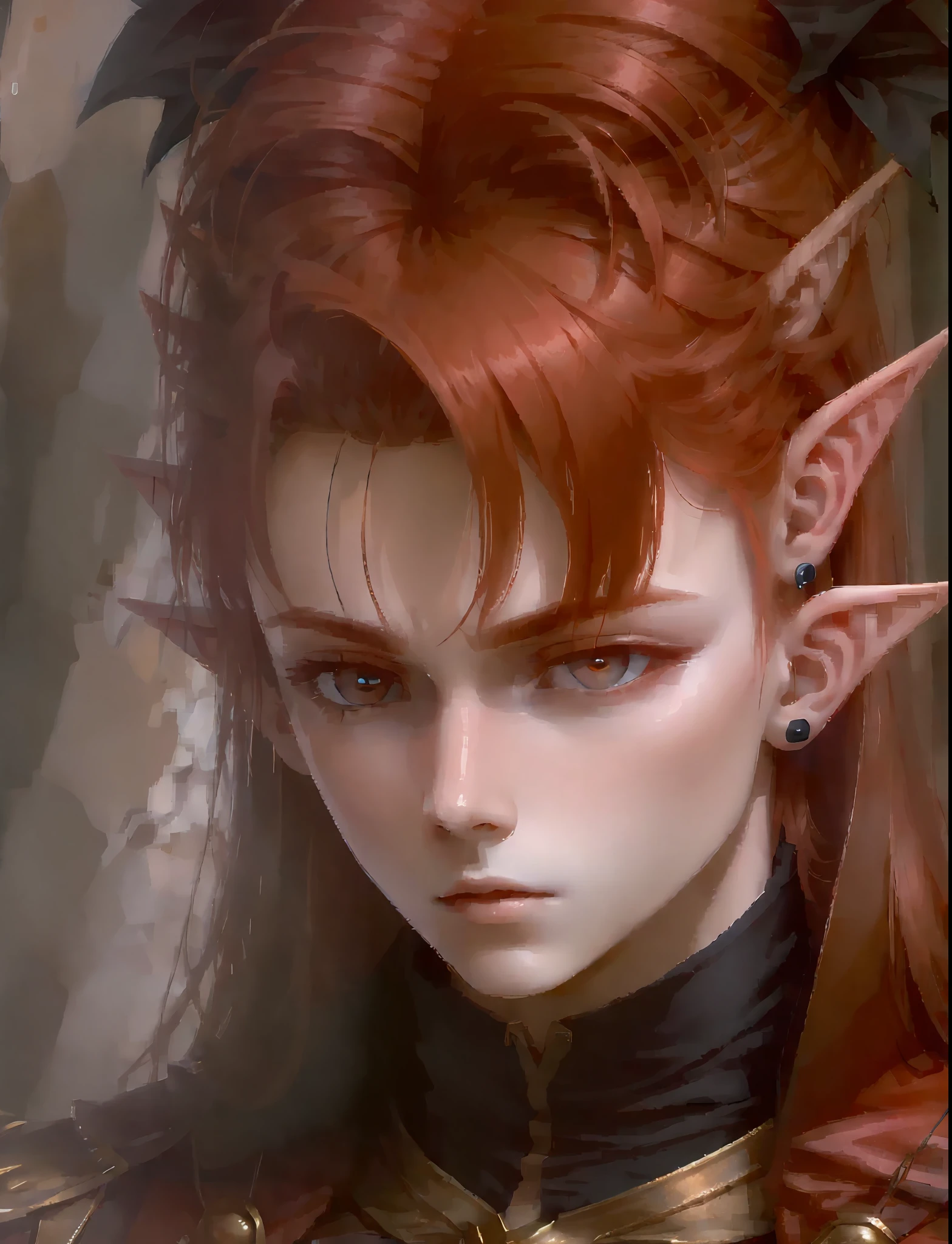 Pointy ears,whaite hair,red color eyes,the elf