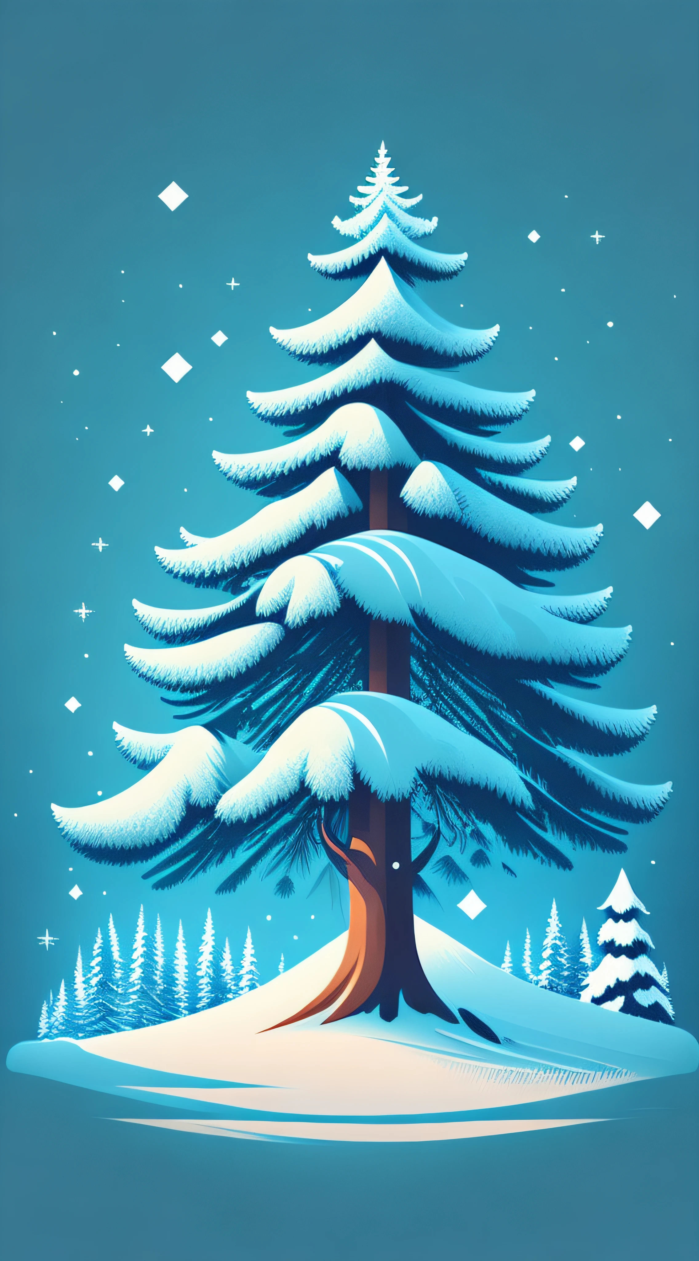 A spruce tree in a winter landscape, t-shirt design, rzminjourney, vector art