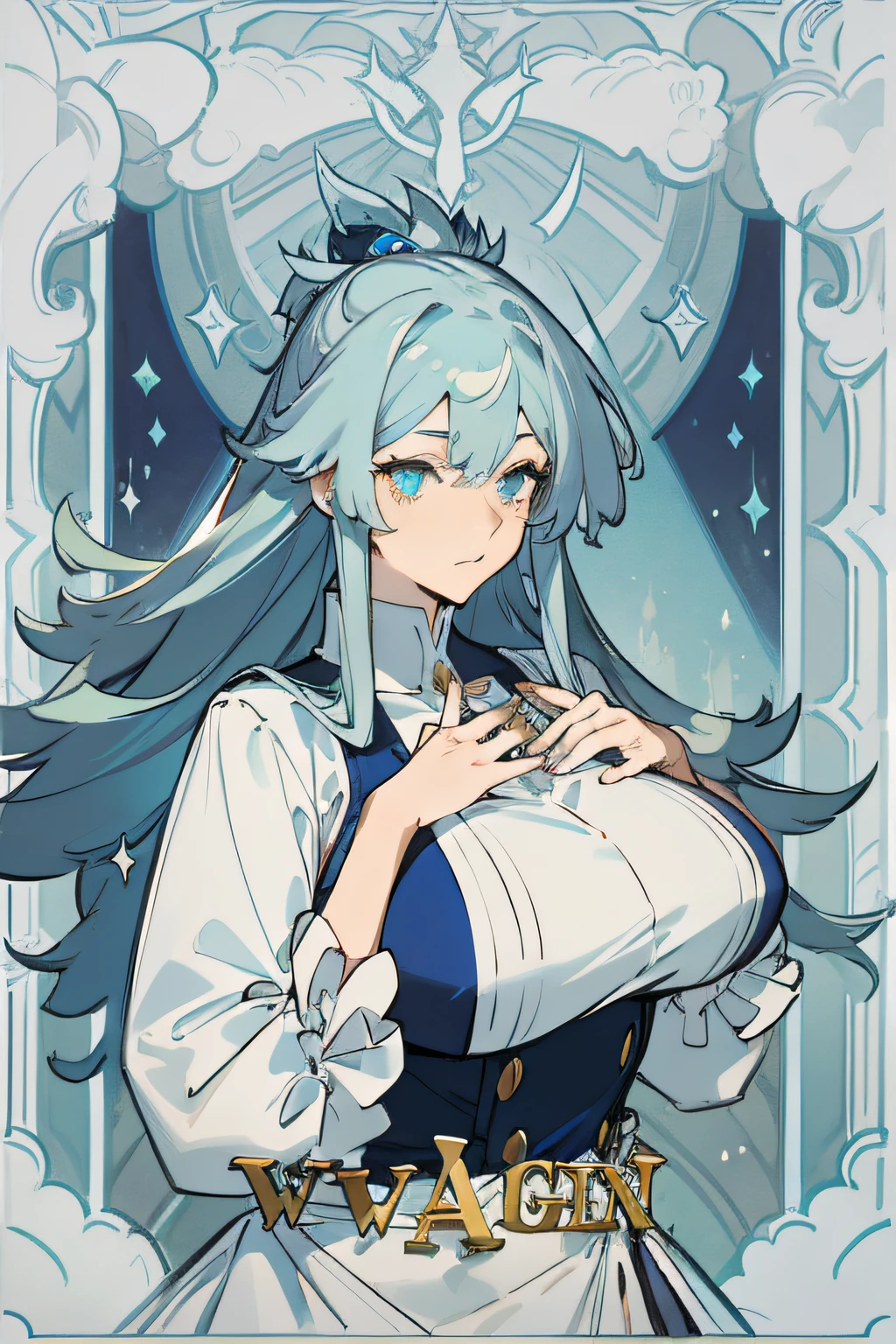 Light blue long-haired female magician,is a mature wife,She was a gentle aristocratic lady,huge tit