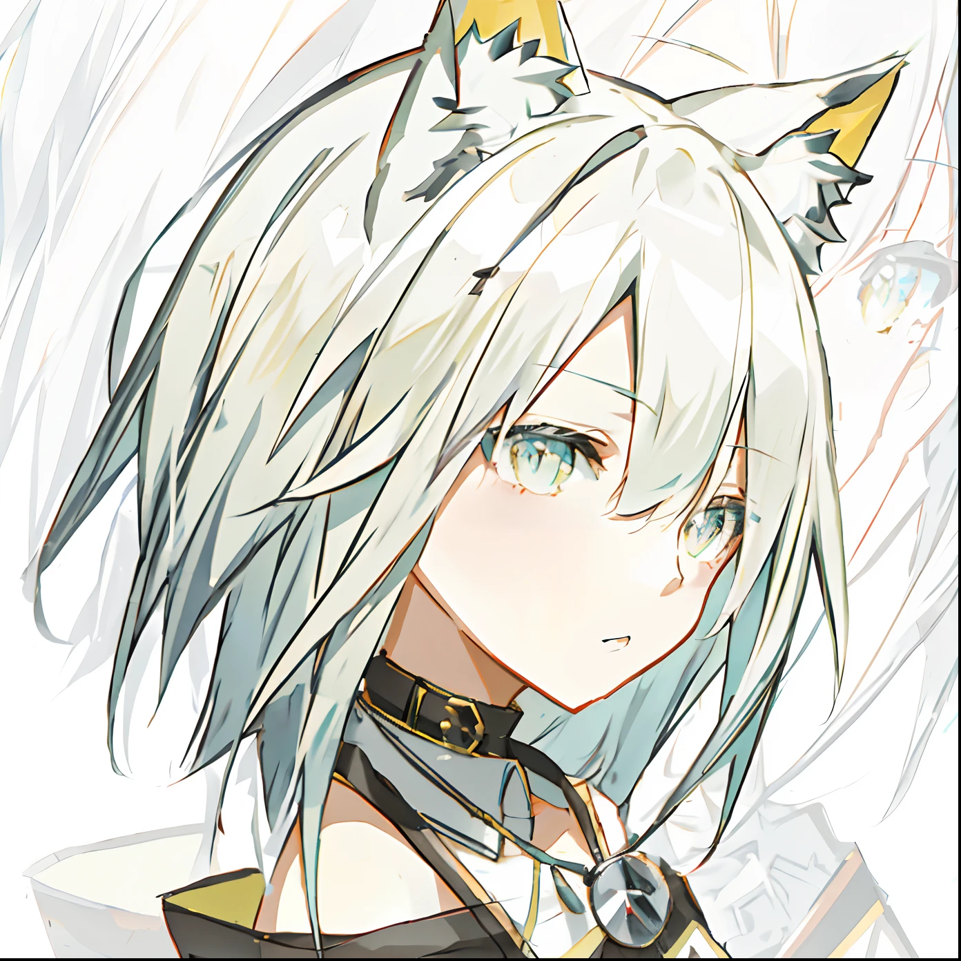 Anime - A female character with cat ears and a collar,Has a white-haired fox appearance,《arknight》of the white cat girl,Cute cat ears anime girl,Beautiful anime cat girl,Has a very beautiful appearance,neferpitou,nyaruko-san,arknight