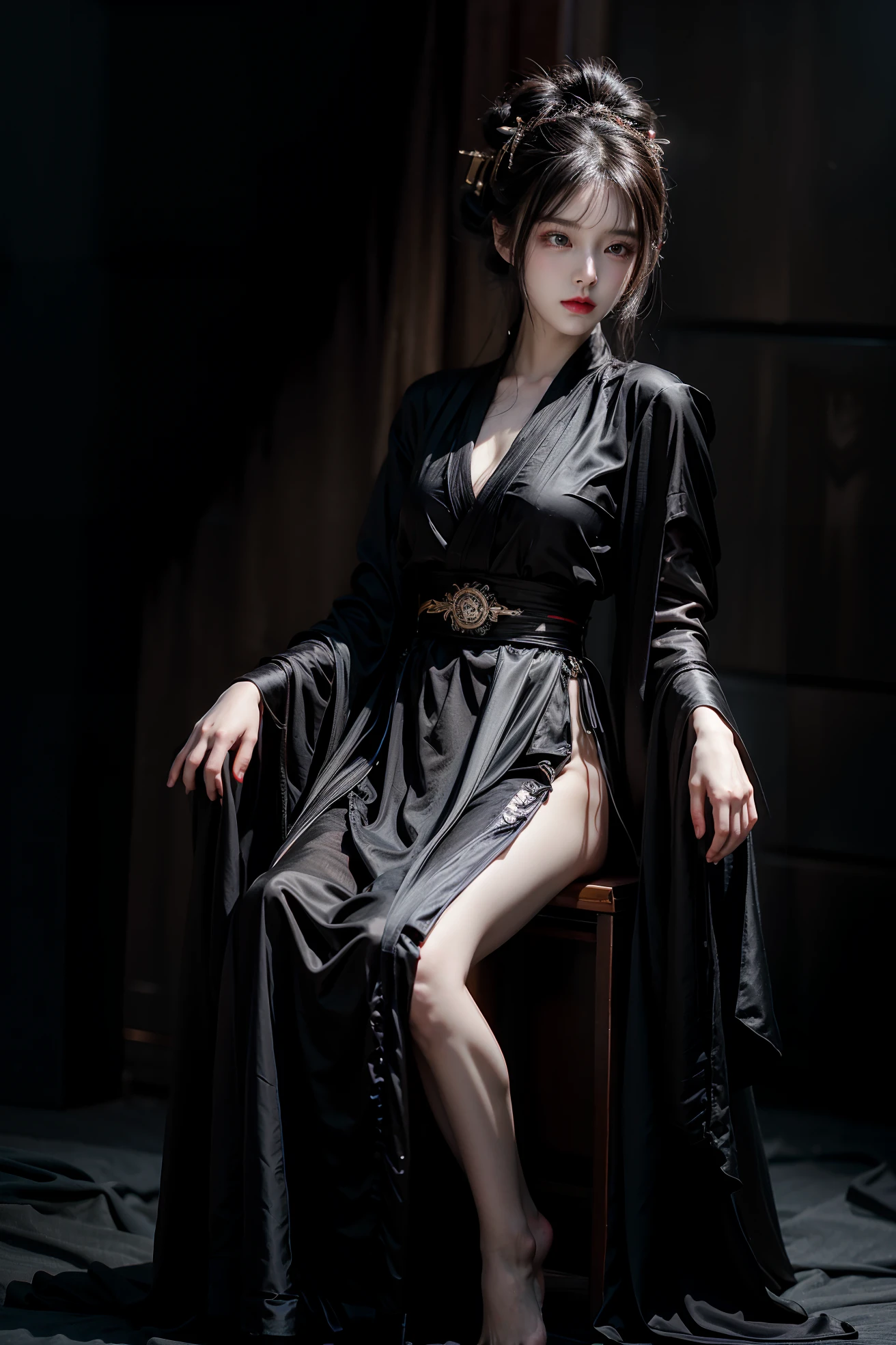 Wearing dreamy Hanfu。Tight，High heel。Breast protrusion。Breasts are larger than the torso。Perfect body，Supermodel。 Leg ring。good facial features。high quality faces。sexy idol girl group。The Ultimate Body。Smooth and delicate skin。Exquisite facial features。prostitute。A true physics engine。woman with smooth skin。energetic woman。Crazy horse show。Sexy hot woman。Immortal Cultivator。hat，Knife crown，Hairpin。Cloak。Model shooting poses。Wearing a see-through top。