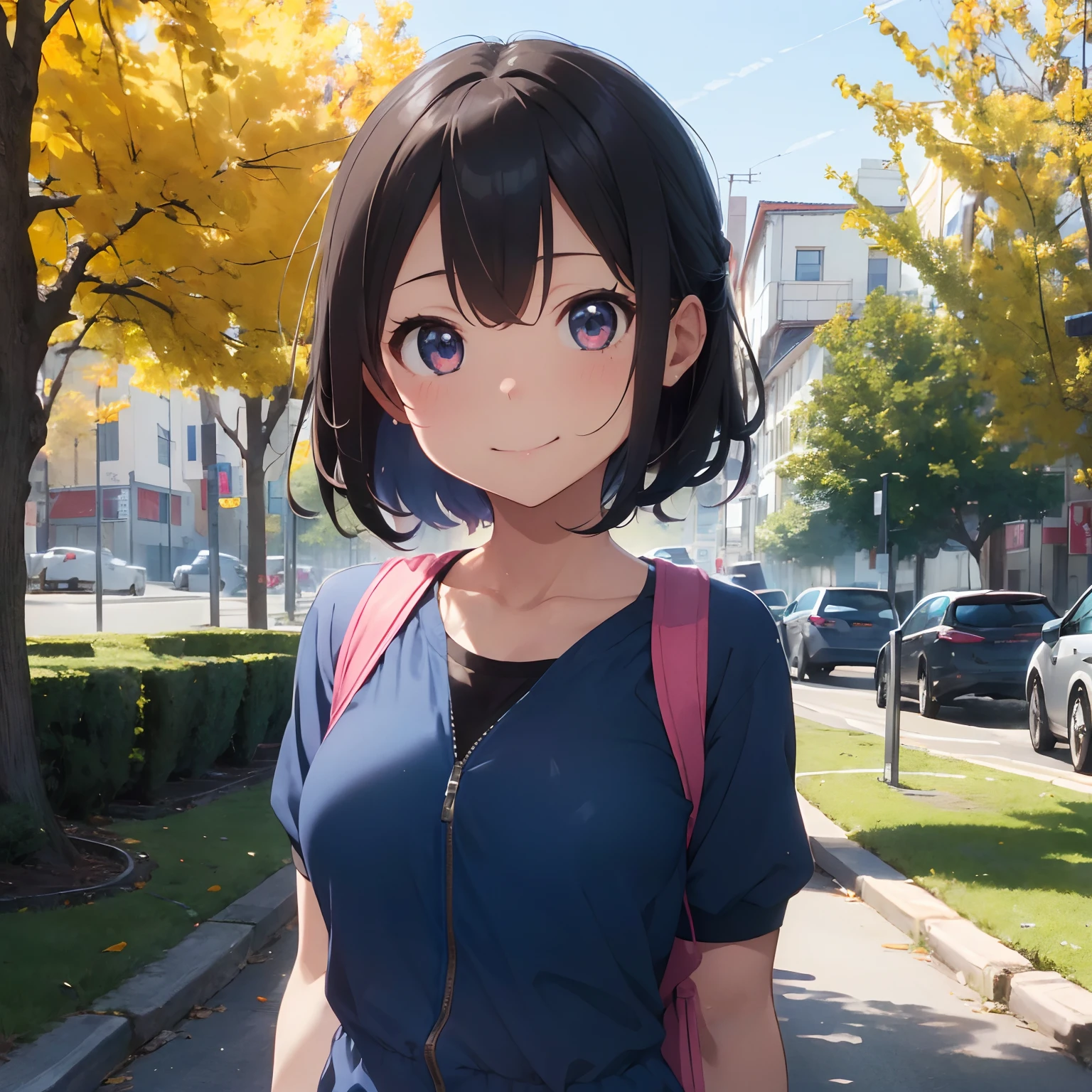 masutepiece, Best Quality, 8K_Wallpaper, (Beautiful eyes), ((Cute)), Cute, (lovely), (Park on a sunny day),1girl in,small tits,1 girl,Standing Girl,Smile,facial close-up、portlate(((Do a marathon)))、(((Jogging)))、((Blue jersey))、