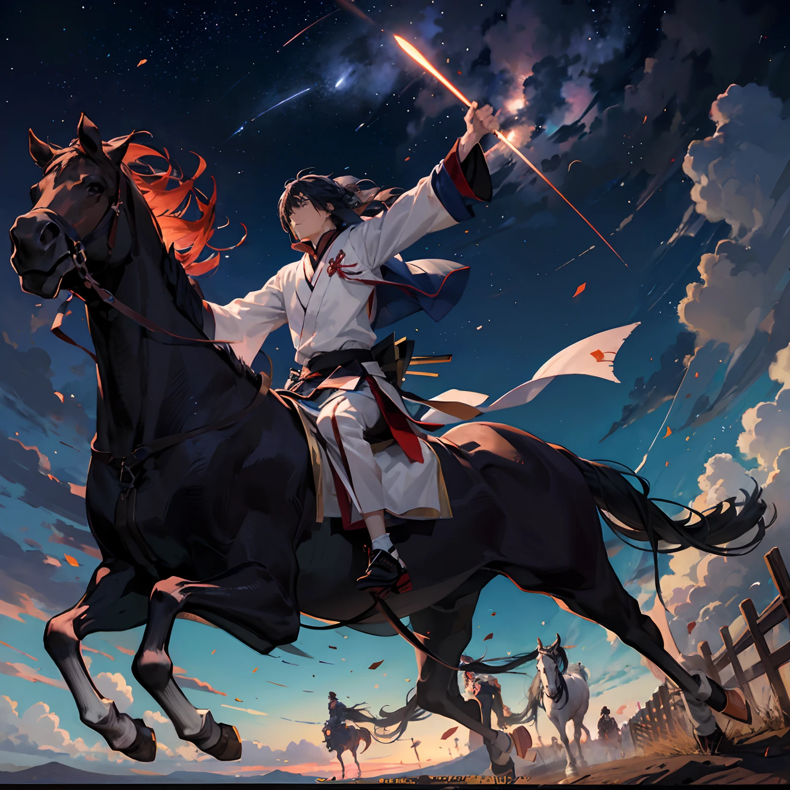 Kenshin Uesugi Running through the starry sky straddling a horse