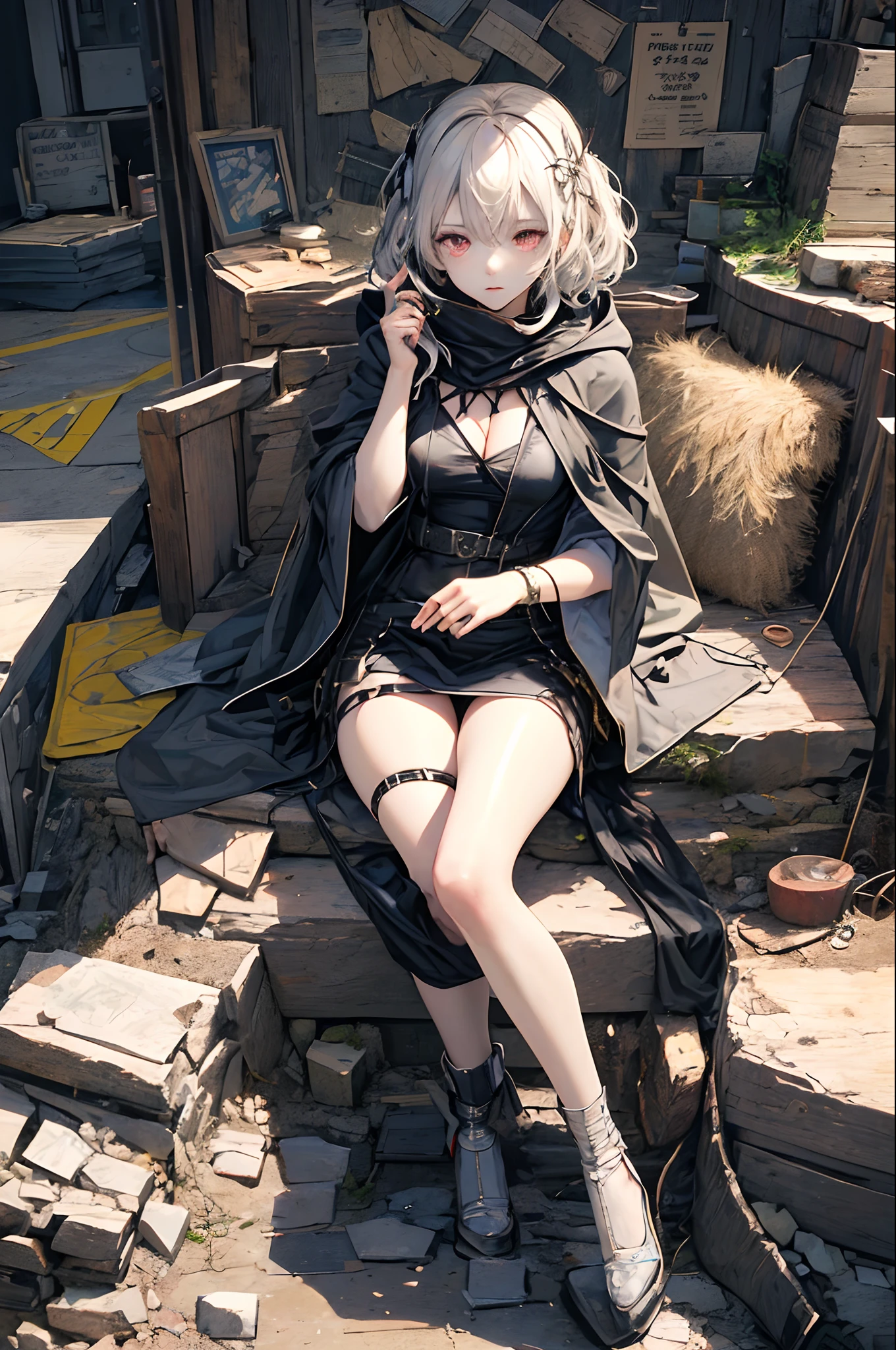 Girl in black hood、NFT Art、marks、pop music、mirai、Hair white、Red eyes、stamp、Kikinuku、Unbalanced、mystical、NFT Synopsis Art
