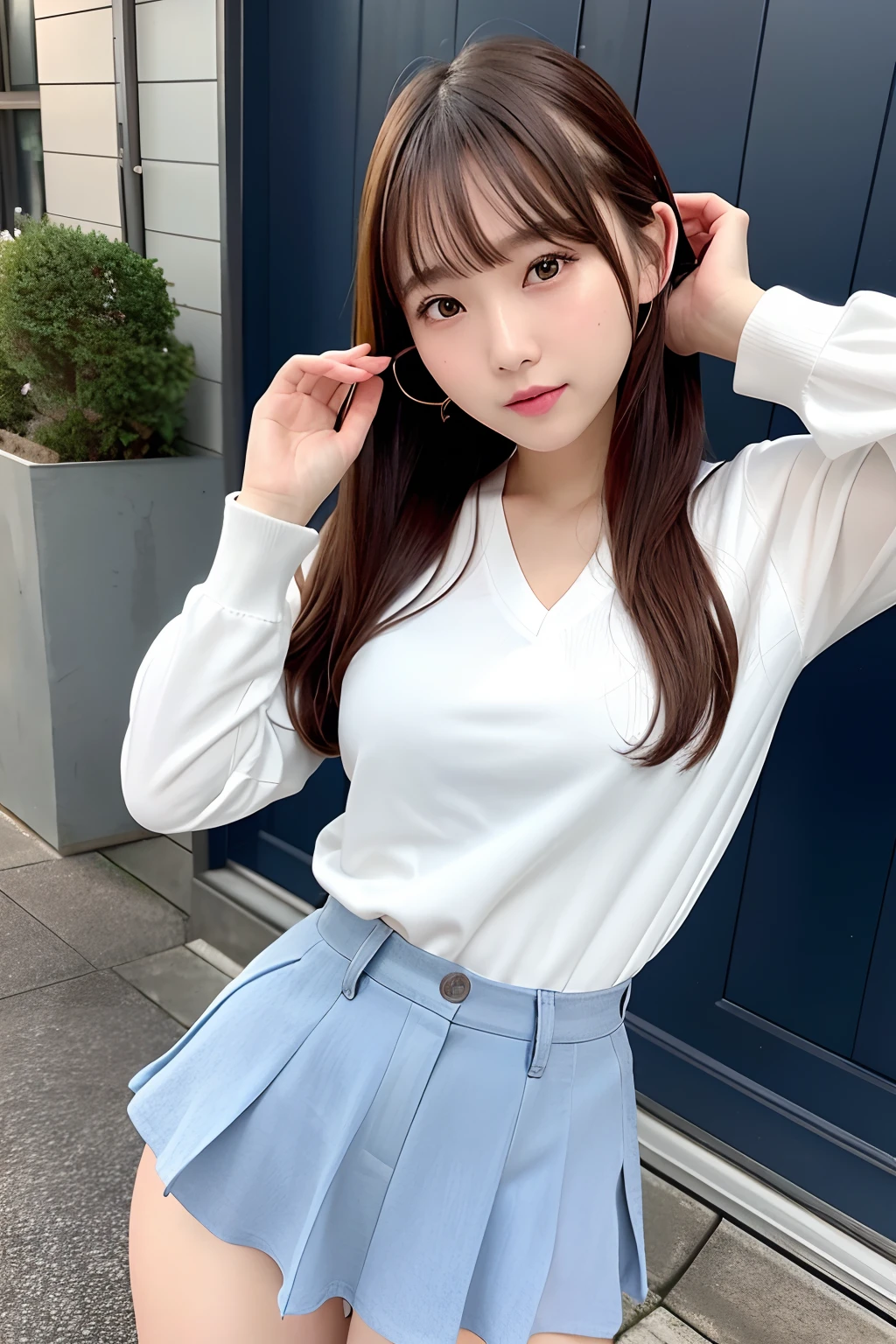 first time々attractive woman、20-year-old、1 person、Chubby、Jacket,White T-shirt, skirt、Big Breasts、Expose、photograph、masterpiece、Highest quality、Japanese、date、Look at me、M-shaped legs　Best image quality、Surreal、Natural Makeup 