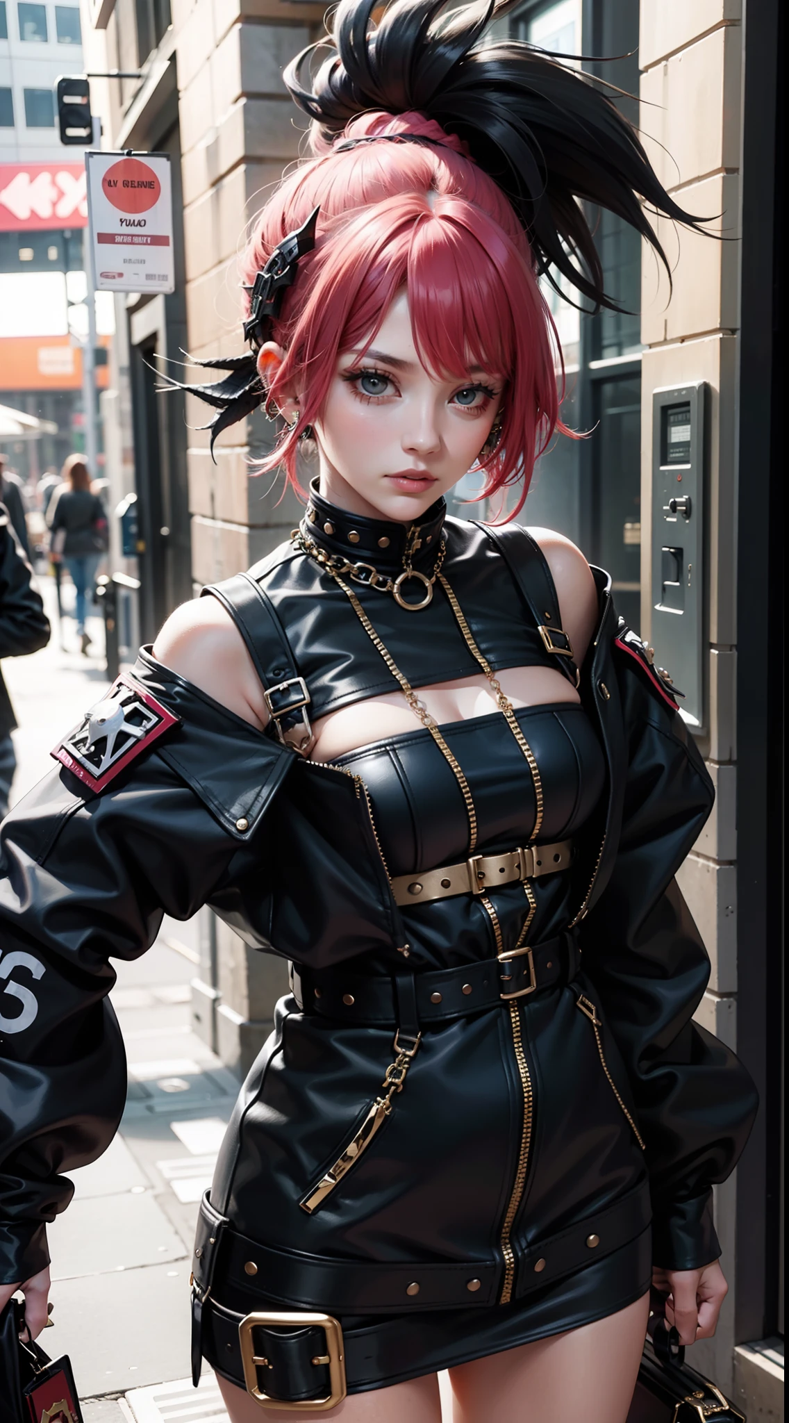 Beautiful woman in intricate Punk and Anarchic Outfit