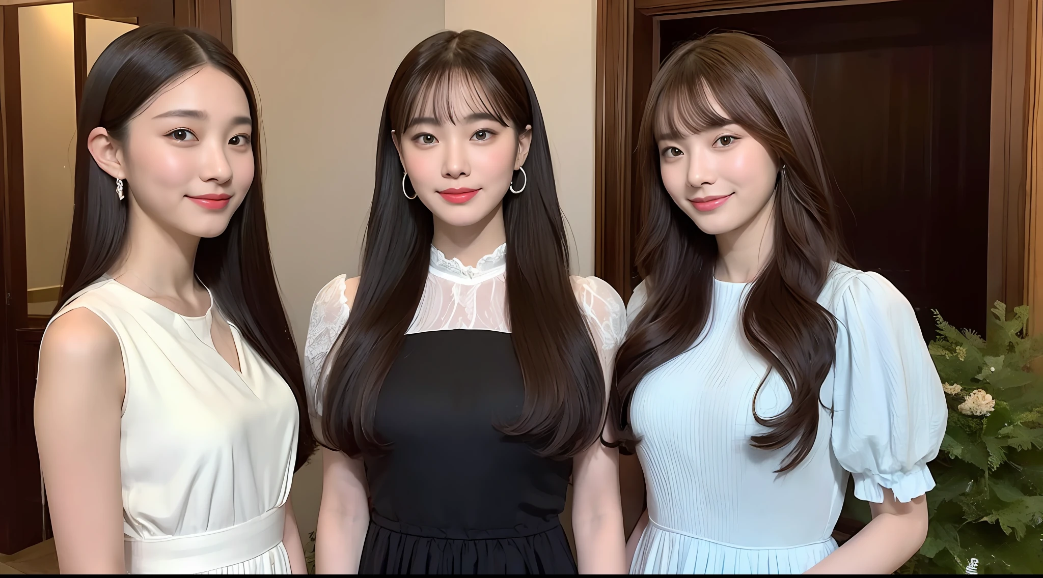 ((best qualtiy,8k,tmasterpiece:1.3)), 1girll, ssmile, full bodyesbian, Slim Faces, Tall,Pure,Beautiful woman, (dark brown hair), full length dress :1.1, Super detailed face, Detailed eyes, 二重まぶた, blur backgroun, Slim Faces, beijing, do lado de fora, period costume