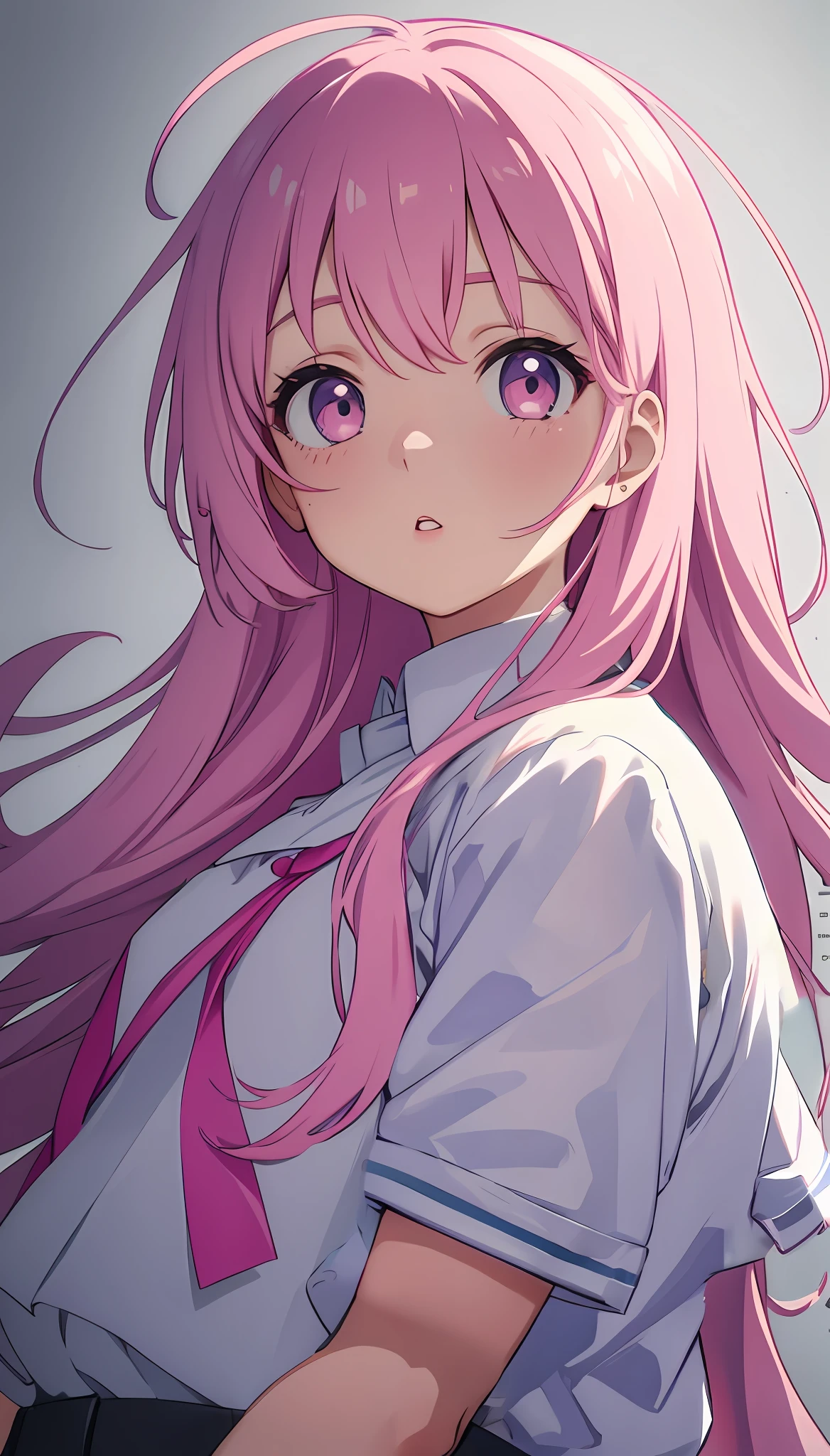 Anime girl with pink hair and a white shirt and tie - SeaArt AI