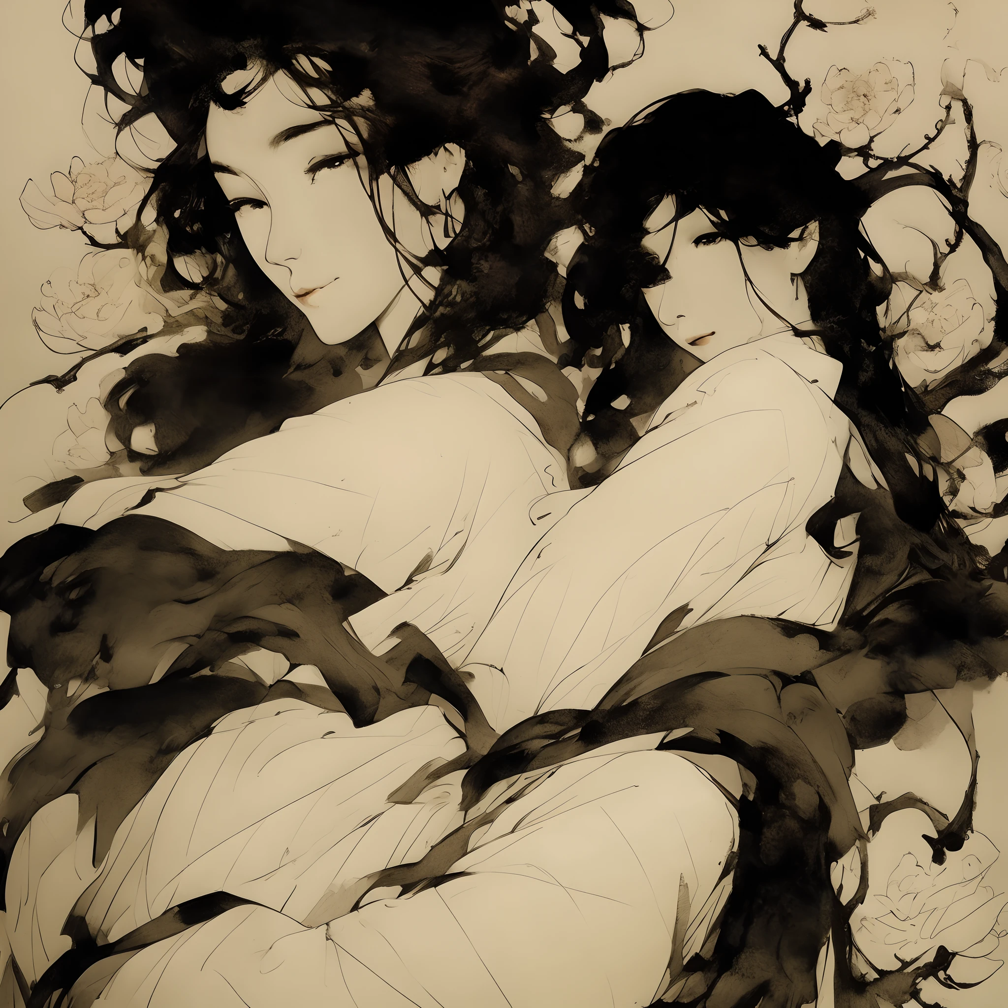 femele,Black hair,long leges,wearing a dress,Under beautiful natural scenery,Sit on a branch,