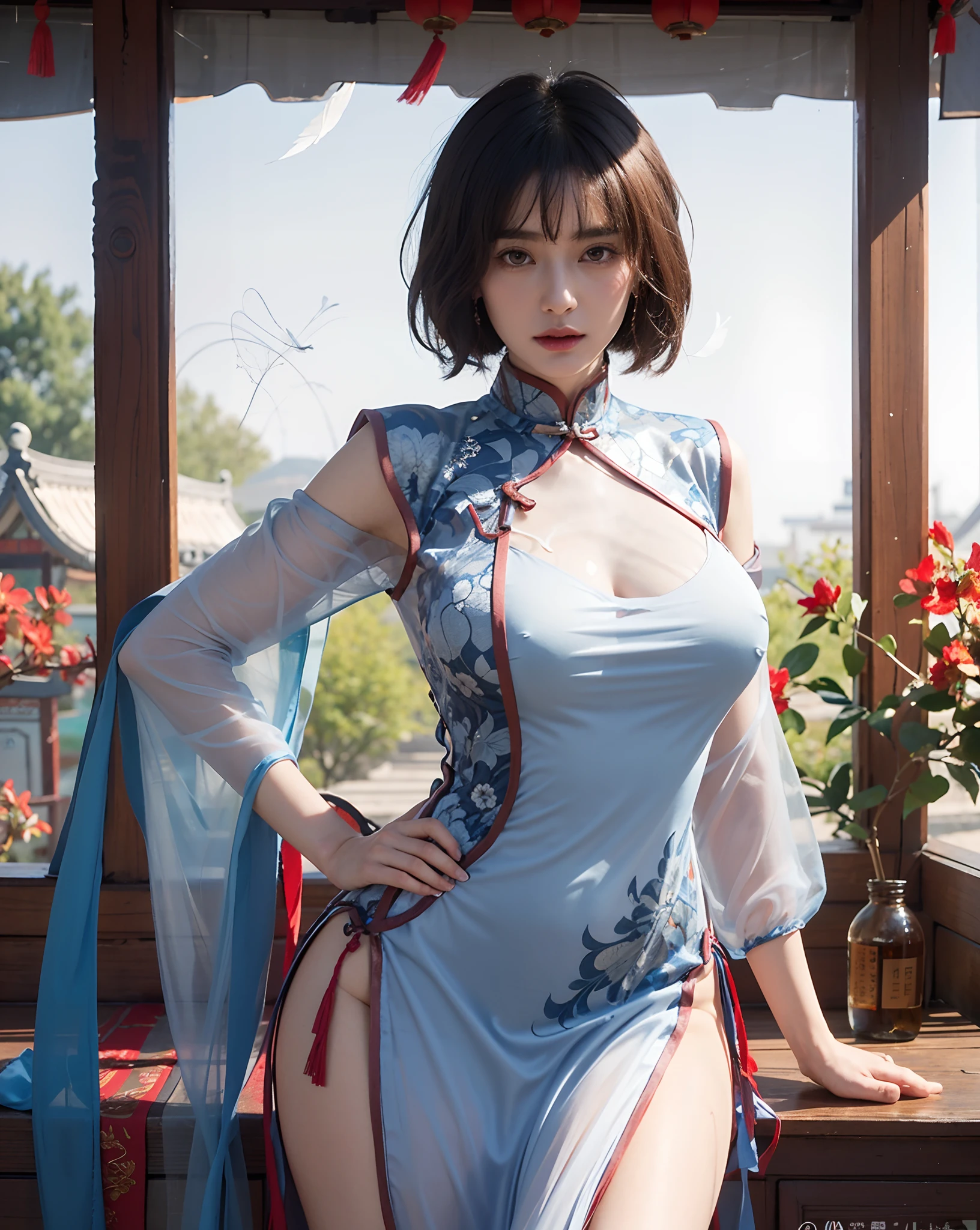 (Unbeatable masterpiece, ultra realistic 8k cg, Perfect artwork, perfect women figure,dramatic shadow,Ray tracing),
( spotlight,Perfect lighting,Detailed light,dramatic shadow,Ray tracing),
(Mature female, A MILF, An extremely delicate and beautiful:1.2),
(Seductive posture, Suggestive Sexuality,Dress sex),((Large breasts:1.1)),(Abundance:1.3),(Short hair:1.5),
Wide hips, (wie z_swarm,Ancient Chinese background, The Chinese model, Transparent draper, Transparent feather, Transparent Hanfu, Detailed clothes,Chinese pattern dress:1.2)