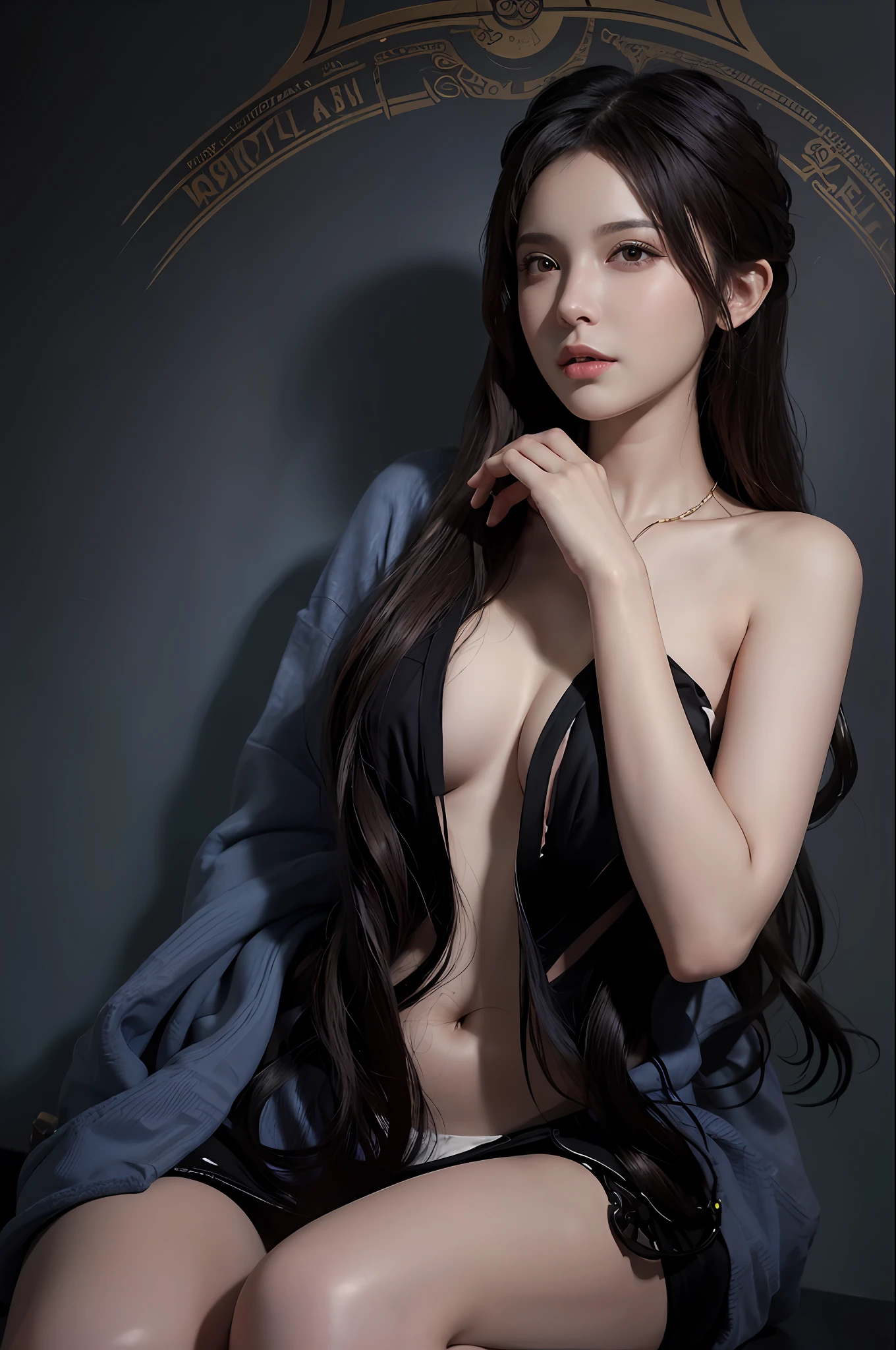 Surrealist portraits of women by David Hockney and Alphonse Mucha,Fantasyart,photographrealistic,动态照明,art stations,poster for,Volumetriclighting,Very detailed faces,Award-Awarded,in the darkness nigth,deep shading,low tune,Lolita prostitute,long whitr hair,brunette color hair