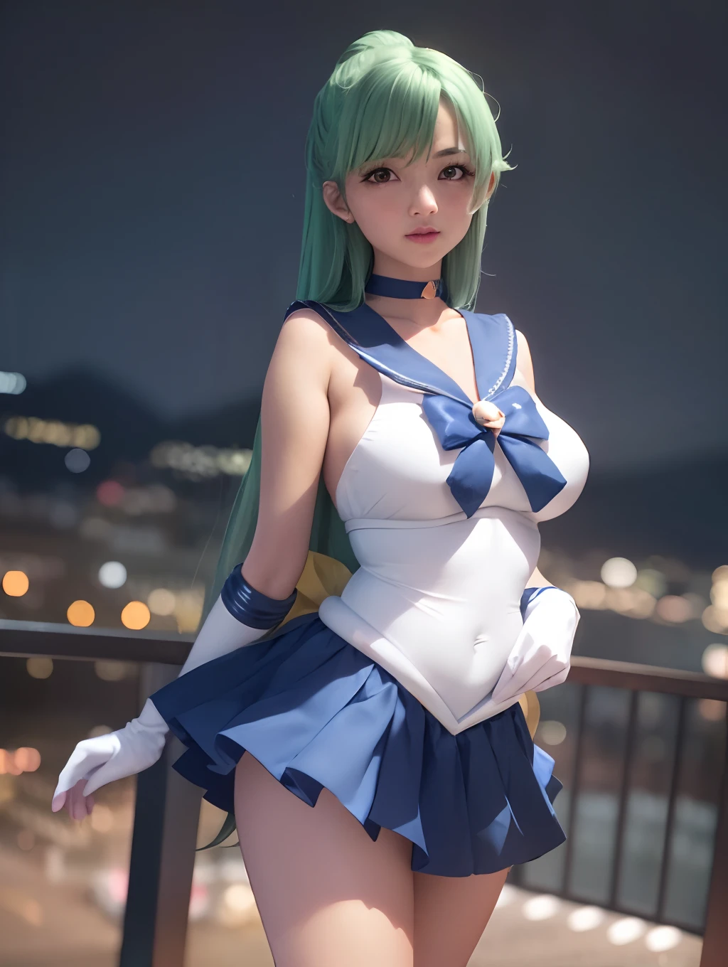 rialistic photo、An ultra-high picture quality、Woman in blue Sailor Senshi Japan posing for photo, Anime girl cosplay, Sailor Senshi Cosplay, Sailor Venus Cosplay, Ami-chan, Ayaka Cosplay, cosplay foto, Kantai Collection Style, Trending on CGSTATION, full-cosplay, sakimichan hdri, inspired by Leng Mei, Seductive Anime Girl, trending at cgstation