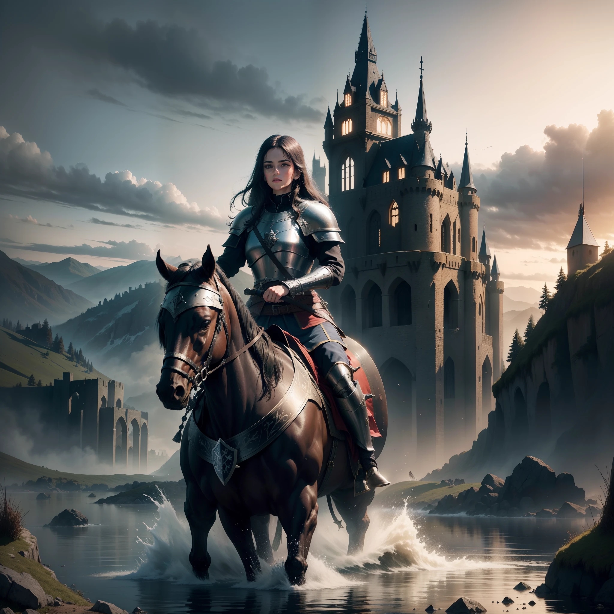 Medieval war castle invasion battle warrior cover sword shield mount beautiful landscape unique water fight 4k beauty dark sky book cover