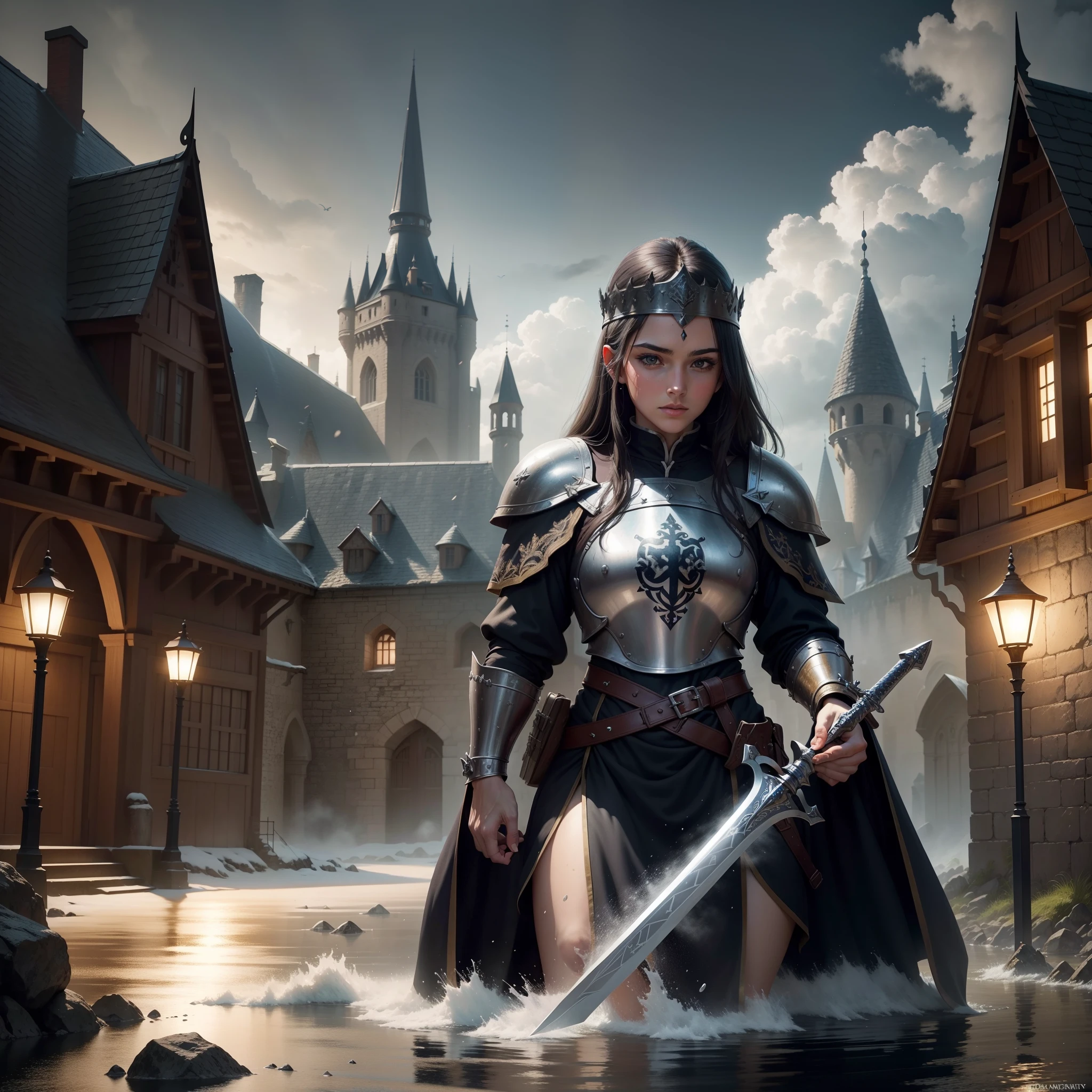 Medieval war castle invasion battle warrior cover sword shield mount beautiful landscape unique water fight 4k beauty dark sky book cover