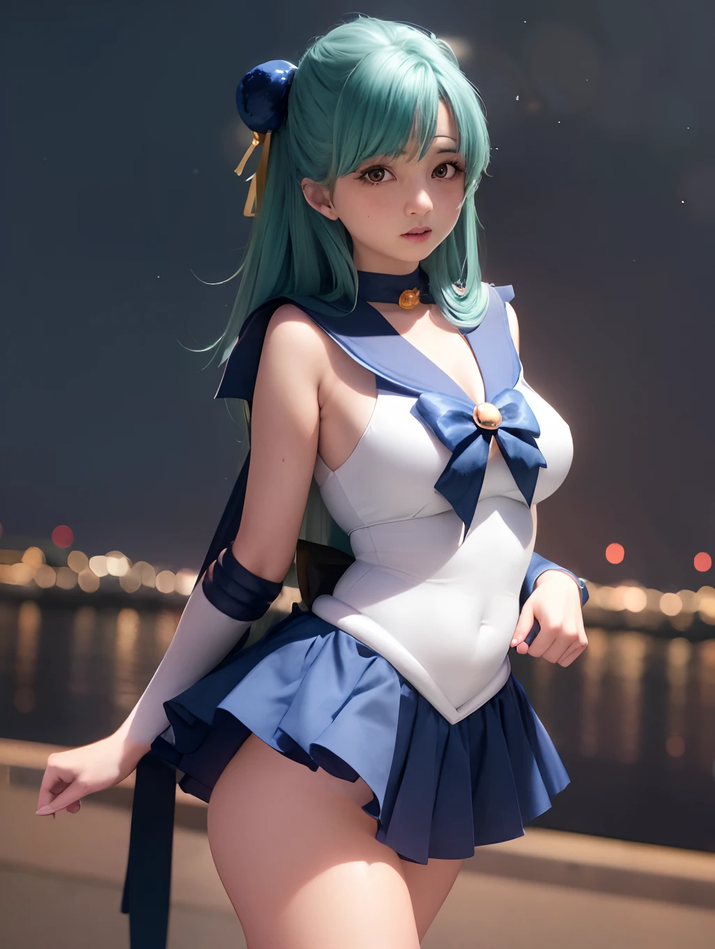 rialistic photo、An ultra-high picture quality、Woman in blue Sailor Senshi Japan posing for photo, Anime girl cosplay, Sailor Senshi Cosplay, Sailor Venus Cosplay, Ami-chan, Ayaka Cosplay, cosplay foto, Kantai Collection Style, Trending on CGSTATION, full-cosplay, sakimichan hdri, inspired by Leng Mei, Seductive Anime Girl, trending at cgstation