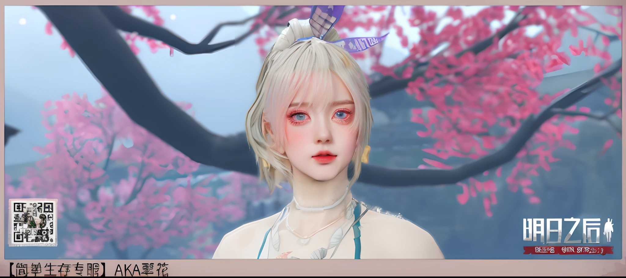 There was a woman with a necklace and necklace on her head, Sakura Kinomoto, with very highly detailed face, pink twintail hair and cyan eyes, render of april, sakura season dynamic lighting, shikamimi, 8K highly detailed face, Silver hair (pony tails), sakura bloomimg, [ 4 K photorealism ]!!, sakura petals around her