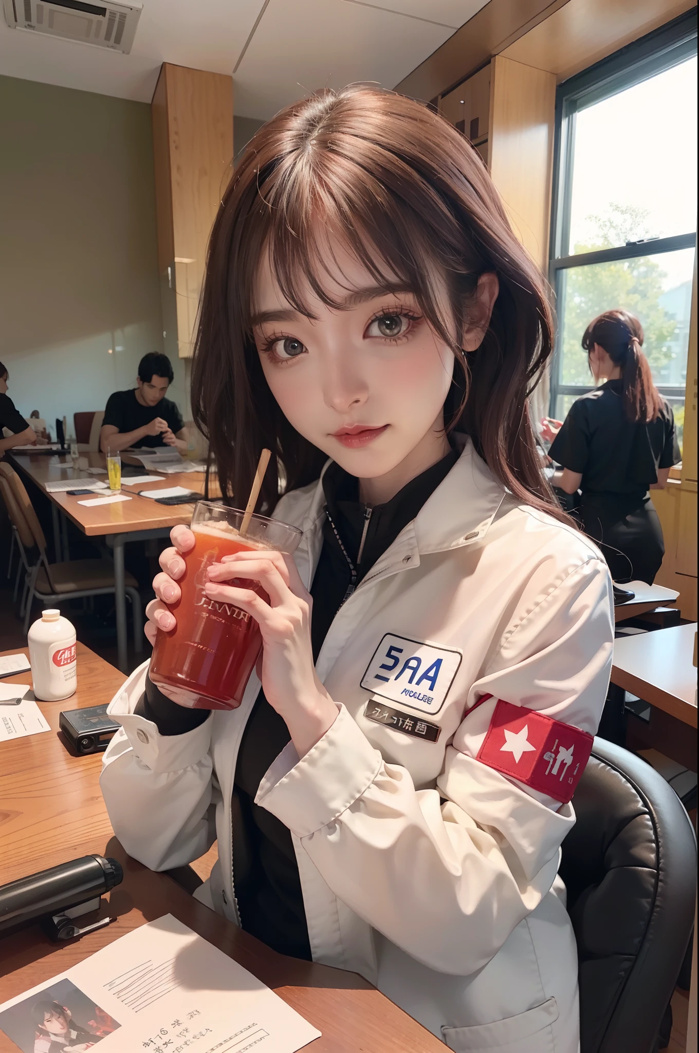 offcial art, Unity 8k Wallpapers, ultra - detailed, Beautiful and beautiful, high high quality, big breasts beautiful, tmasterpiece, best qualtiy, (Zen entanglement, datura, Tangles, entangled:0.6), A palette with limited male focus, low-contrast, 1girl, serafuku, Long straight black hair, Garlic flowers, goat skull, (red colour, black in color), (terroral), (gloomily), bloods, tmasterpiece, best qualtiy, ultra - detailed, 1girl, beatiful detailed eyes, beautiful detail glow, cubes, Extremely detailed CG unity 8k wallpaper, Tall and slim body, tall girl, long wavy dark hair, Green eyes, Athletic figure, Size 3 chest, white lab coat, black t-shirts, Black pantsuit, Lab Room, mediuml breasts, Sateen, Cyberpunk-city, cyberpunk armor