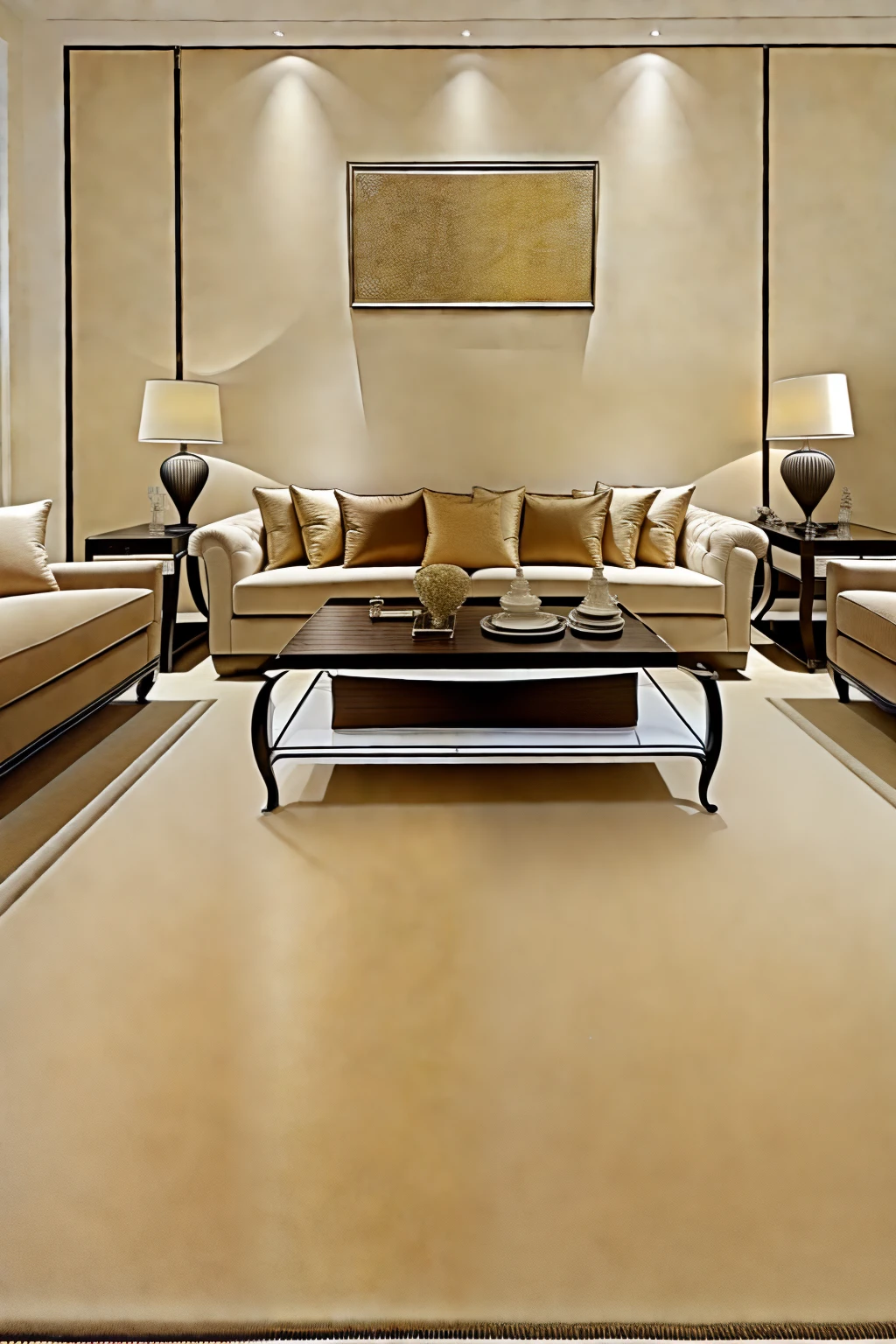 Beautiful living room,warm,carpets,brown sofa,Tea table