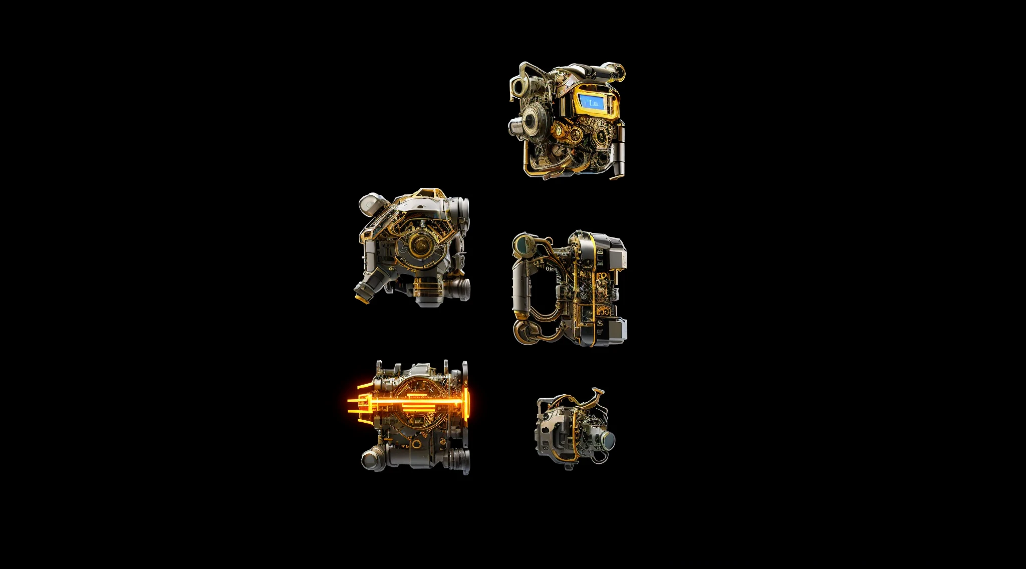 对称| steampunc| Cyberpunk| Cyborg| intricately details| to scale| Hyperrealistic| Cinematic lighting| Digital art| concept-art| MDJRNY-V4 style cyberpunk game，Metal and mechanical，Sketch mechanical design，simplebackground，OC renderer，3D，Unreal Engine5