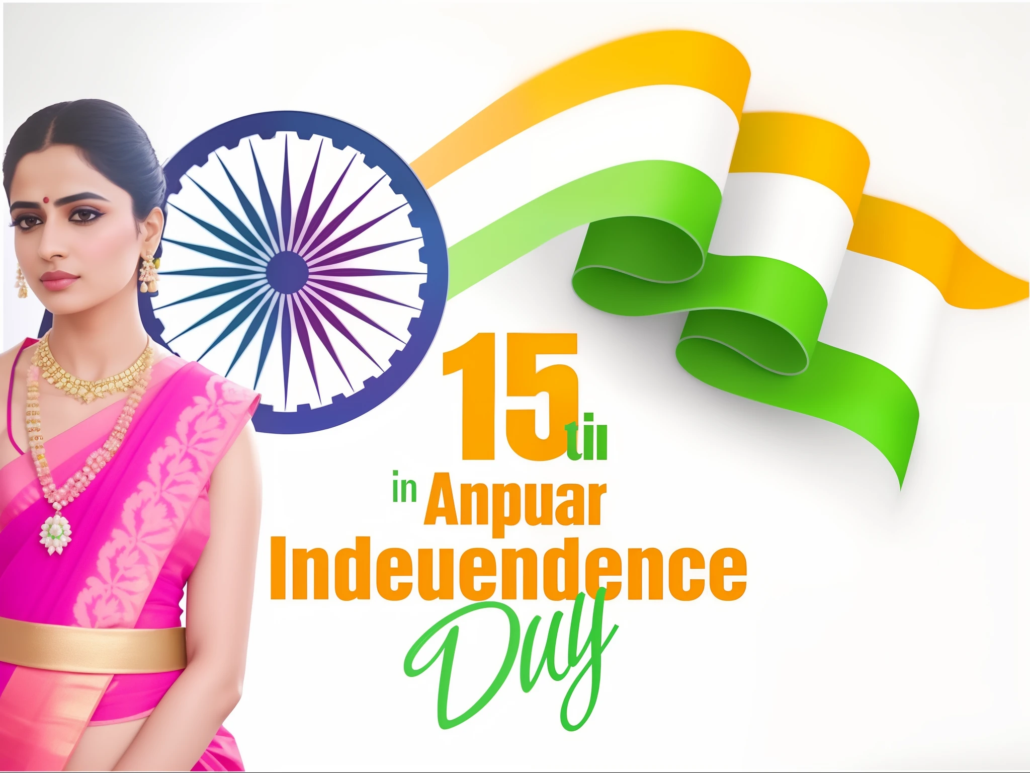 a woman in a pink sari and a green and white flag, independence, 🤬 🤮 💕 🎀, july, indi sulta, indian, india, youtube thumbnail, trendy, 🕹️ 😎 🔫 🤖 🚬, by John Luke, it, indian flag, concept, image, colour, by Joseph Henderson, official, tricolor background, very coherent image