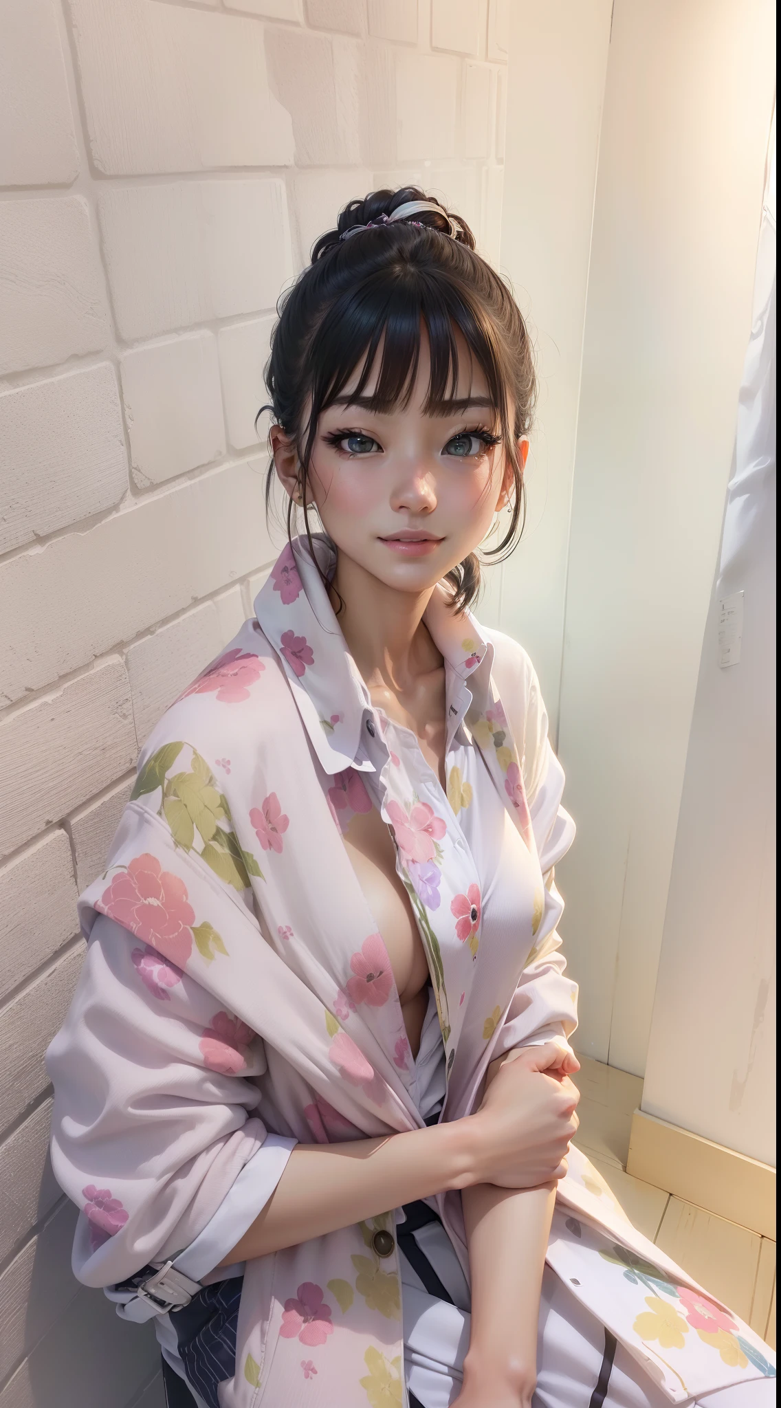 randome pose、((top-quality、8K、tmasterpiece:1.3))、1girl in、Slim abs beauty:1.3、(Hairstyle Casual、Colossal tits:1.2)、doress:1.1、Super fine face、Elaborate Eyes、二重まぶた、A smile、(((wear suit)))、(((ty)))、(((s Office)))、short cut、The shirt