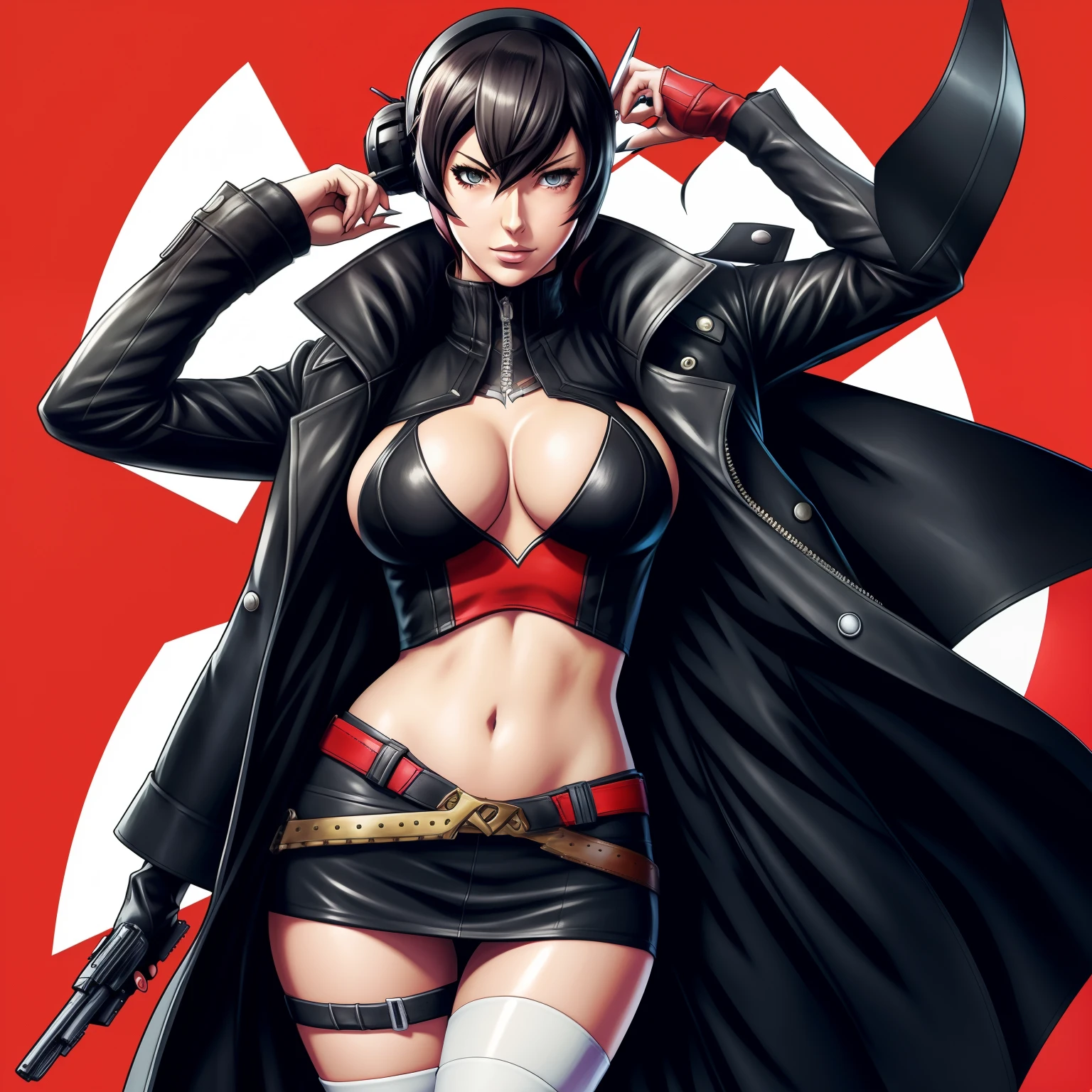 Detailed picture of Lindsey Strutt, in the style of Persona 5, art, fully clothed, solo, alone, phantom thieves