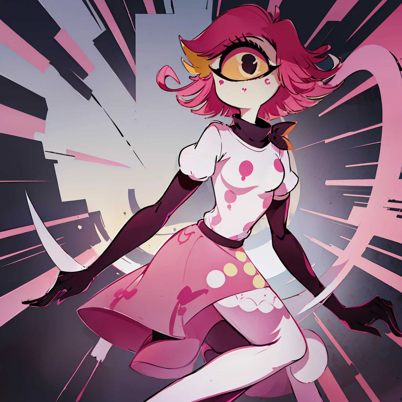 Niffty, 1girl,
(OriginalOutfit), (white shirt, pink skirt, gloves, black tights), cyclops, portrait, perfect anatomy, ai's pose