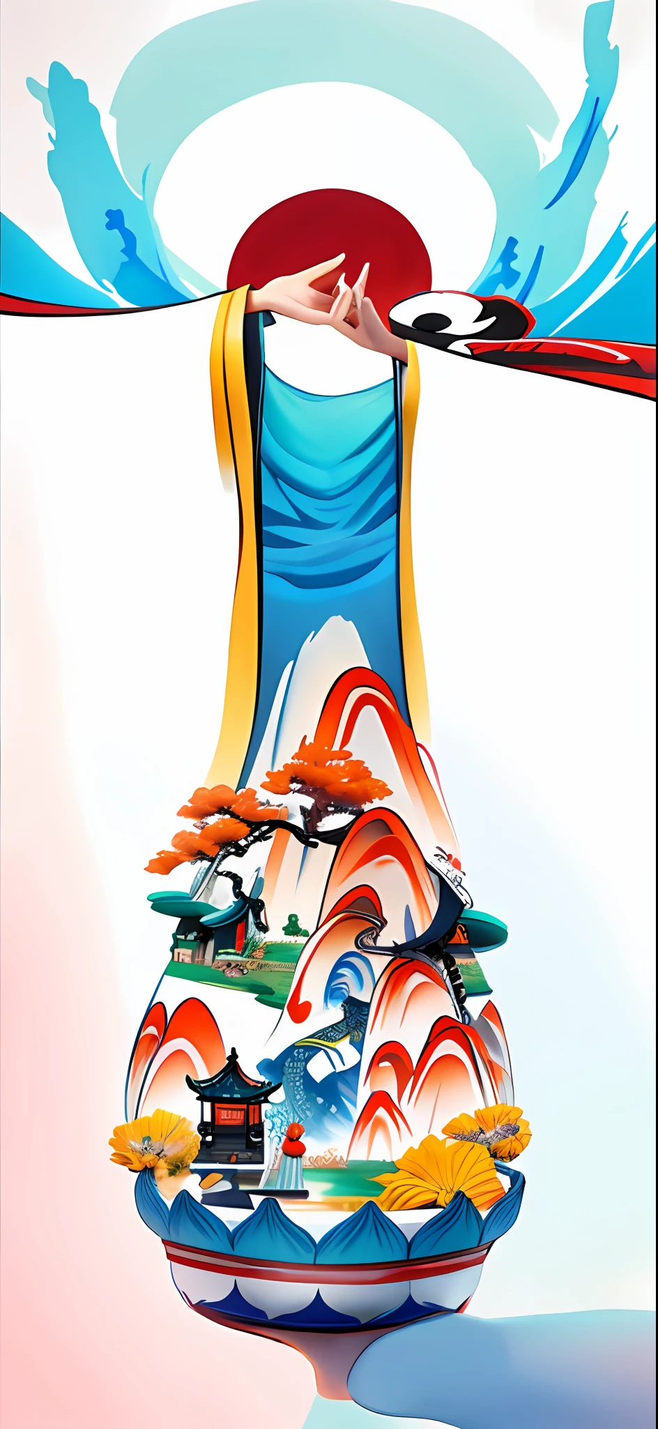Vase drawing with mountain view as background, stylized linework, The sky has ancient costumes and Chinese costumes, clean ink detailed line drawing, inspired by Sōami, clean lineart, extremely fine ink lineart, concept piece, highly detailed linework, inspired by Shūbun Tenshō, Outline sketch, Line sketch, line work concept art, Detailed line art proportional eyes， 详细的脸， Detailed eyes， （realisticlying：1.5）， realisticlying， Ultra photo realsisim， The is very detailed， hyper-detailing， gentle lighting， detailed back ground， Extreme detail background， Clear detail，