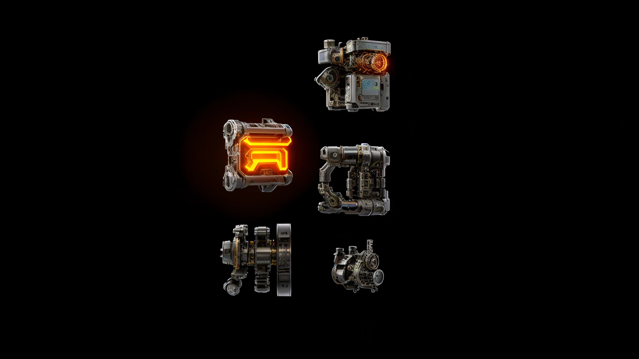 对称| steampunc| Cyberpunk| Cyborg| intricately details| to scale| Hyperrealistic| Cinematic lighting| Digital art| concept-art| MDJRNY-V4 style cyberpunk game，Metal and mechanical，Sketch mechanical design，simplebackground，OC renderer，3D，Unreal Engine5