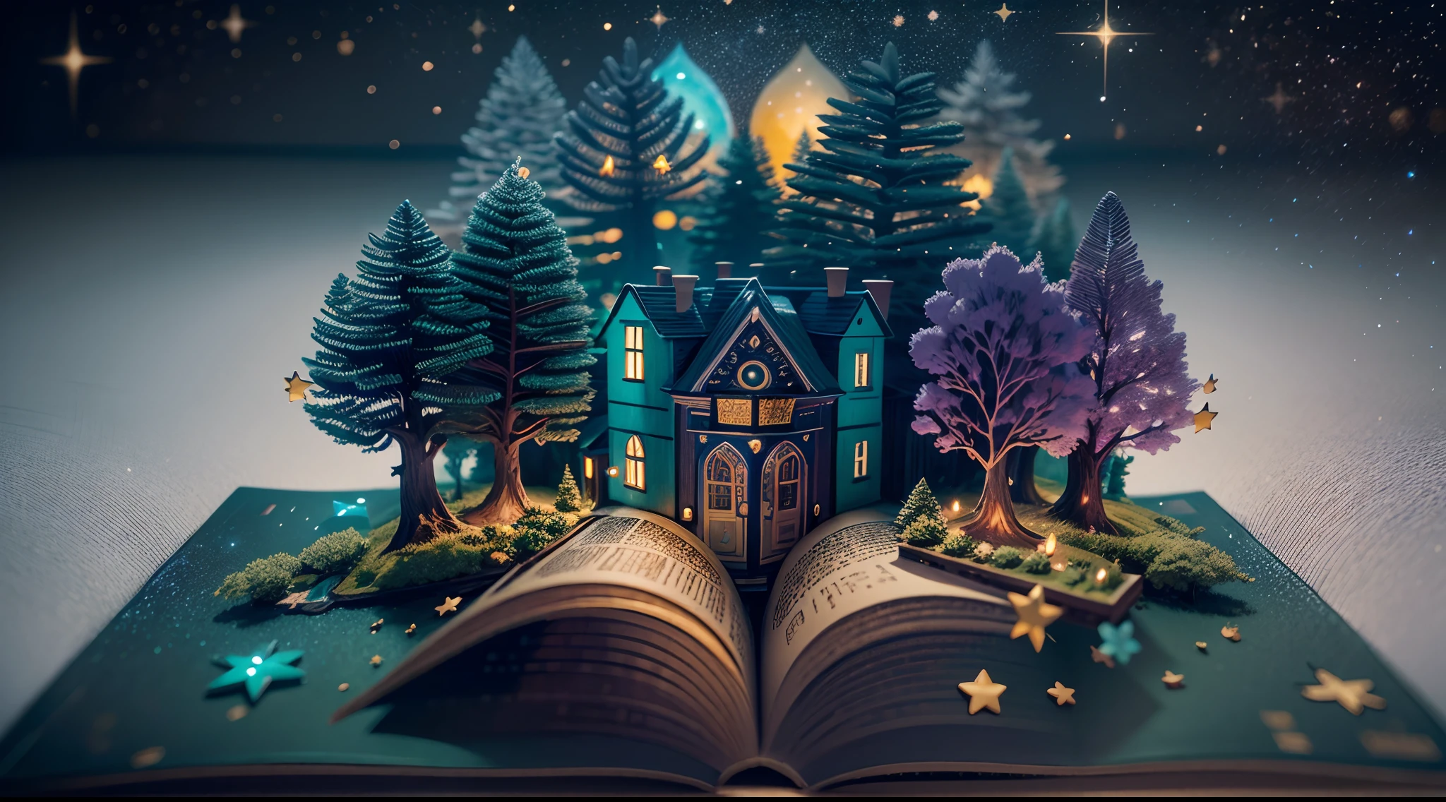 （popup book：1.5），（Starry sky view），（plethora of colors，Best quality，detail detail，tmasterpiece，folk art，Cinematic lighting effects，4K，Chiaroscuro）