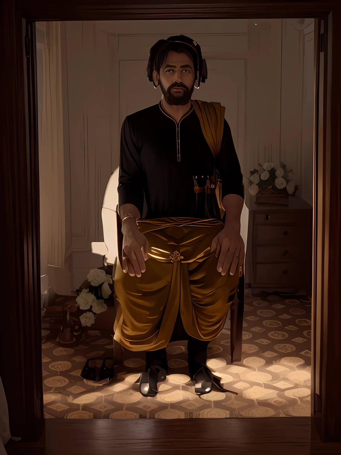 Change background into king room add crown on head add king dress,8k hd