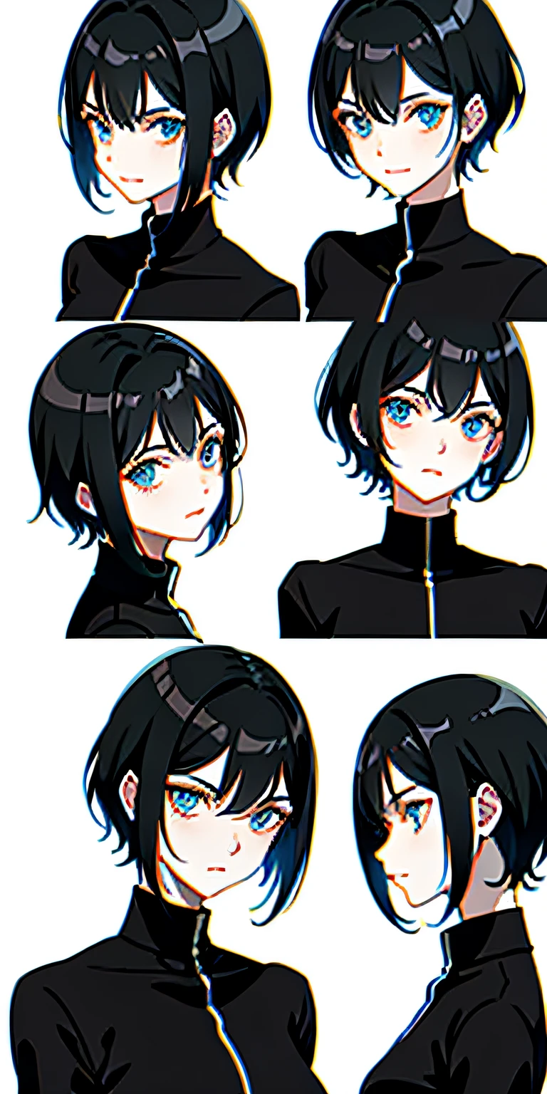 Short hair on black ears，eBlue eyes，Tomboyish，Multiple expressions