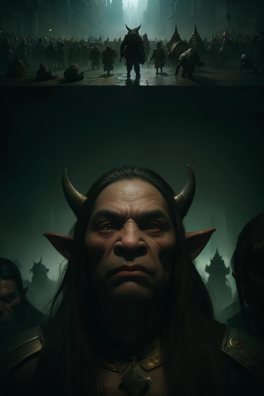Phlegm sputum, phlegm,dalcefo,Realistic,Painting,Darkness,Princess,Orc crowd,fine detailed face, Cinematic light, ,
