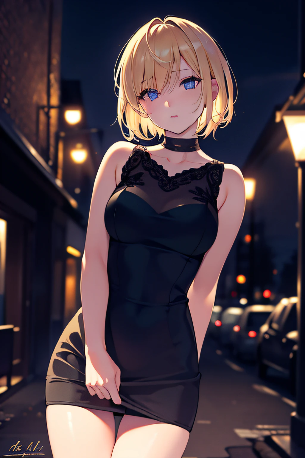 Short blonde hair,the night,A girl,deep shading,cold light,low tune,in the darkness nigth,RAW photogr,best qualtiy,tmasterpiece,Ultra-high resolution,Realistic1.5