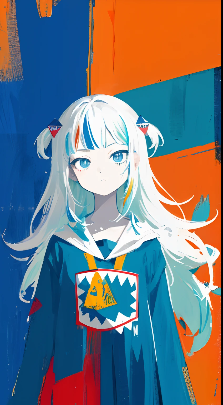 (人物: Gawr Gura), (flat color:0.9),(colorful:1.1),(masterpiece:1,2), best quality, masterpiece, highres, original, extremely detailed wallpaper, looking at viewer,,,1girl,solo,Basquiat style