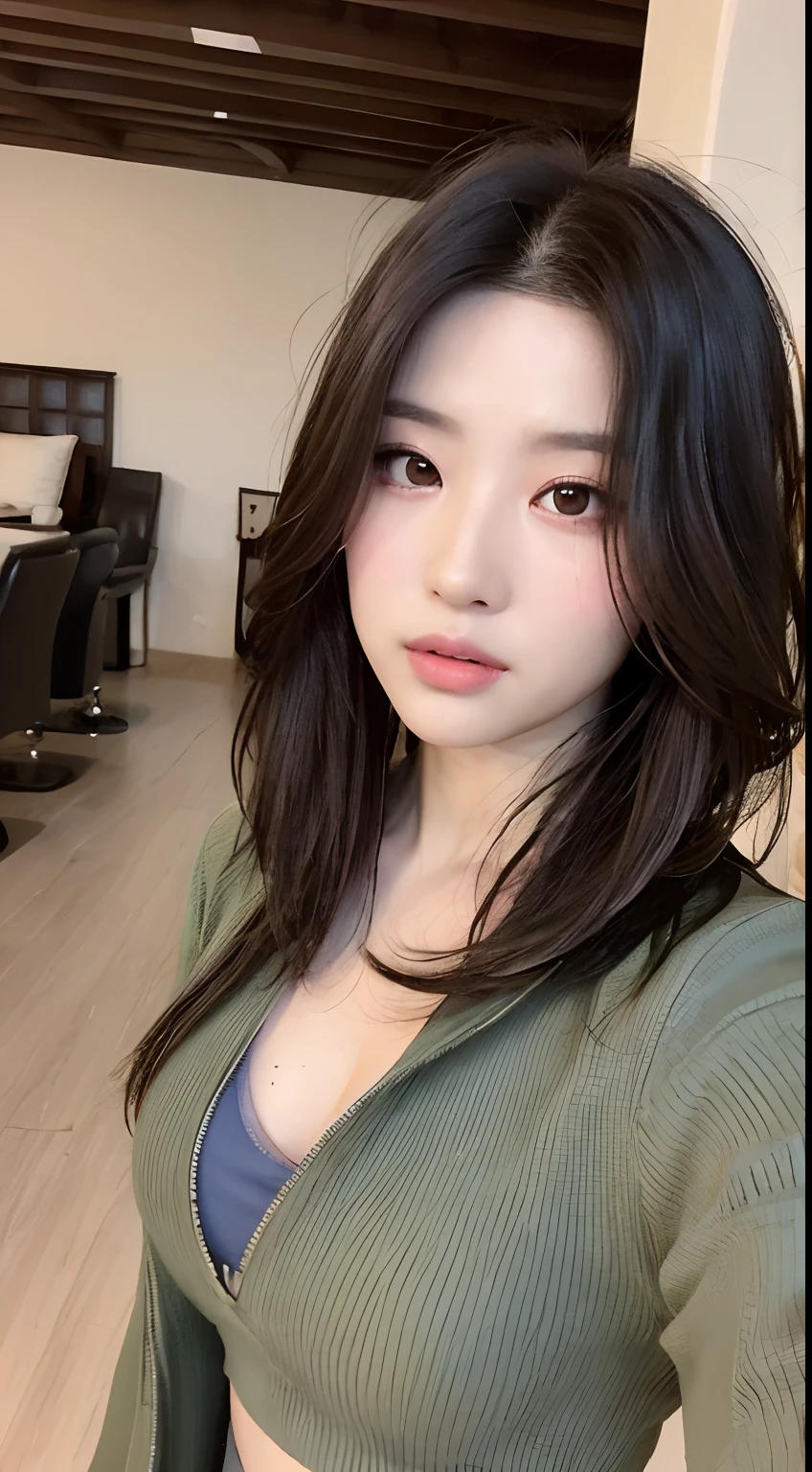 ((Best Quality, 8K, Masterpiece: 1.3)), Sharp: 1.2, Perfect Body Beauty: 1.4, Slim Abs: 1.2, ((Layered Hairstyle, :1.2)), (Good Girl Outfit: 1.1), (Indoor: 1.2), Wet: 1.5, Highly detailed face and skin texture, Detailed eyes, double eyelids, Look up at the lens,