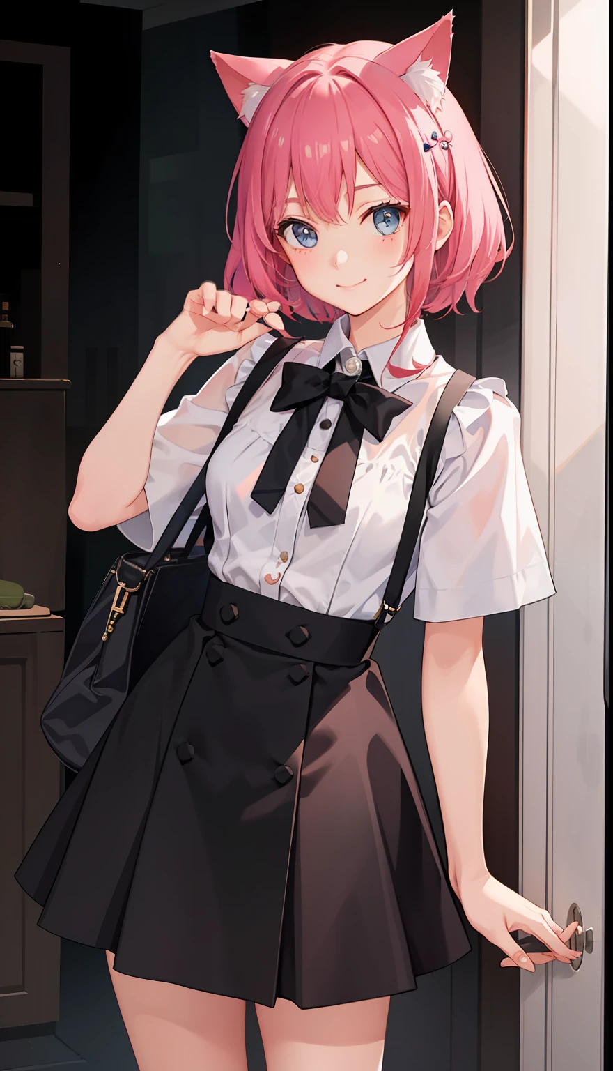 1girl in、A smile、A delightful! The shirt、skirt by the、(small tits)Cat's ears、