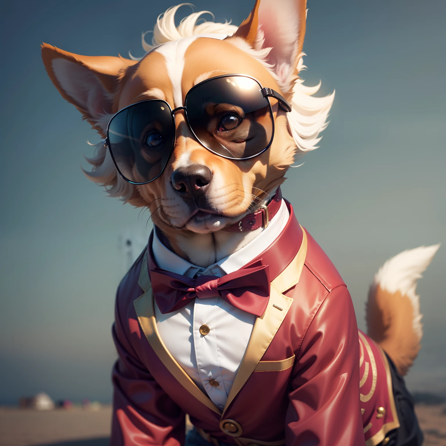 Cute dog wearing fancy clothes  sunglasses