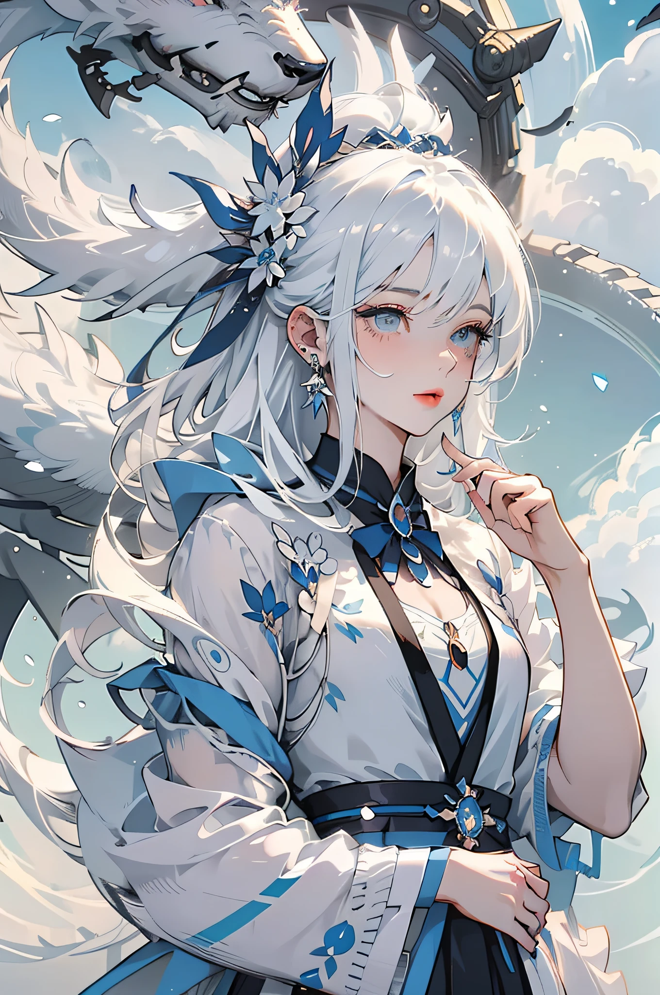 High definition image quality, high quality, masterpiece, magical girl, (asymmetric hair, side ponytail, blue), cute, dreamy, exquisite and complex hair accessories, in the clouds, full body, flying dynamicnegative_hand Negative Embedding _negative_hand negative_hand Negative Embedding _negative_hand zycpp