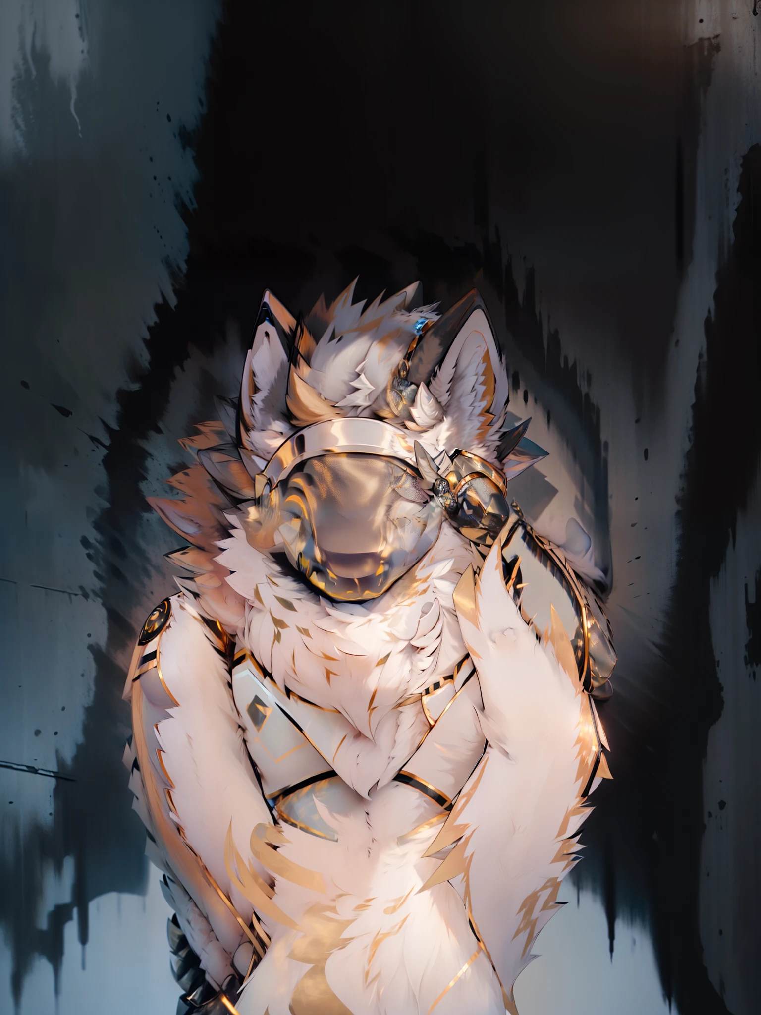 soio, haar, Male arctic fox, whaite hair, gray colored skin, grey ears, gold eyes, sharp talons, Cute tail