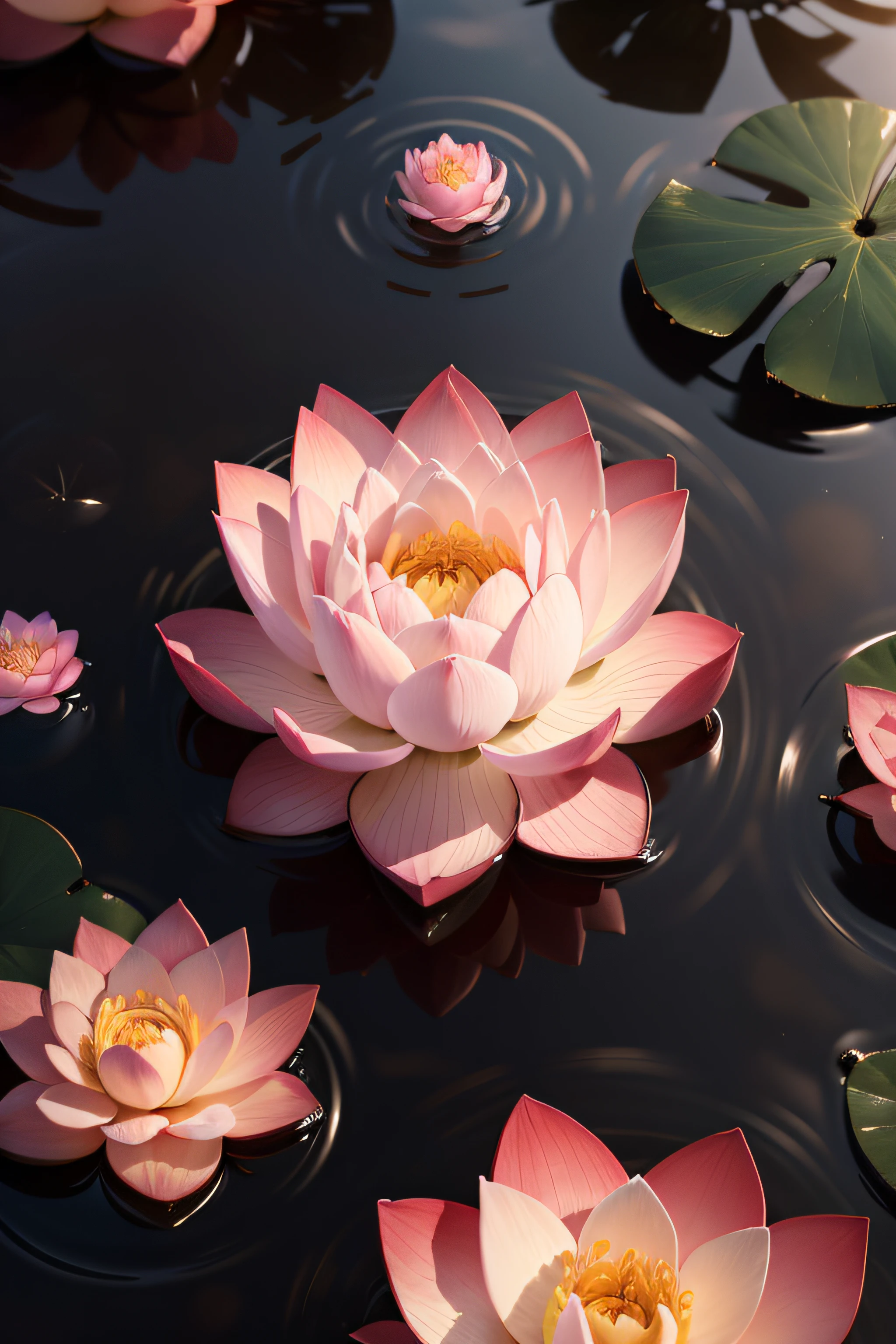 Lotus Flower, rosa, 4k, symmetric, aberta, floating in water