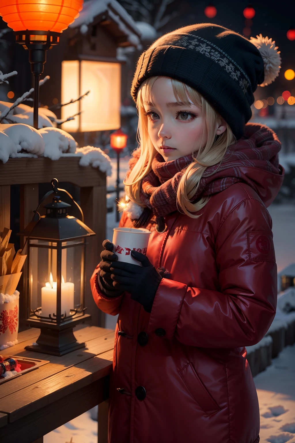 Cold winter nights,new year,bit girl,Red lantern,firecrackers,new year,
