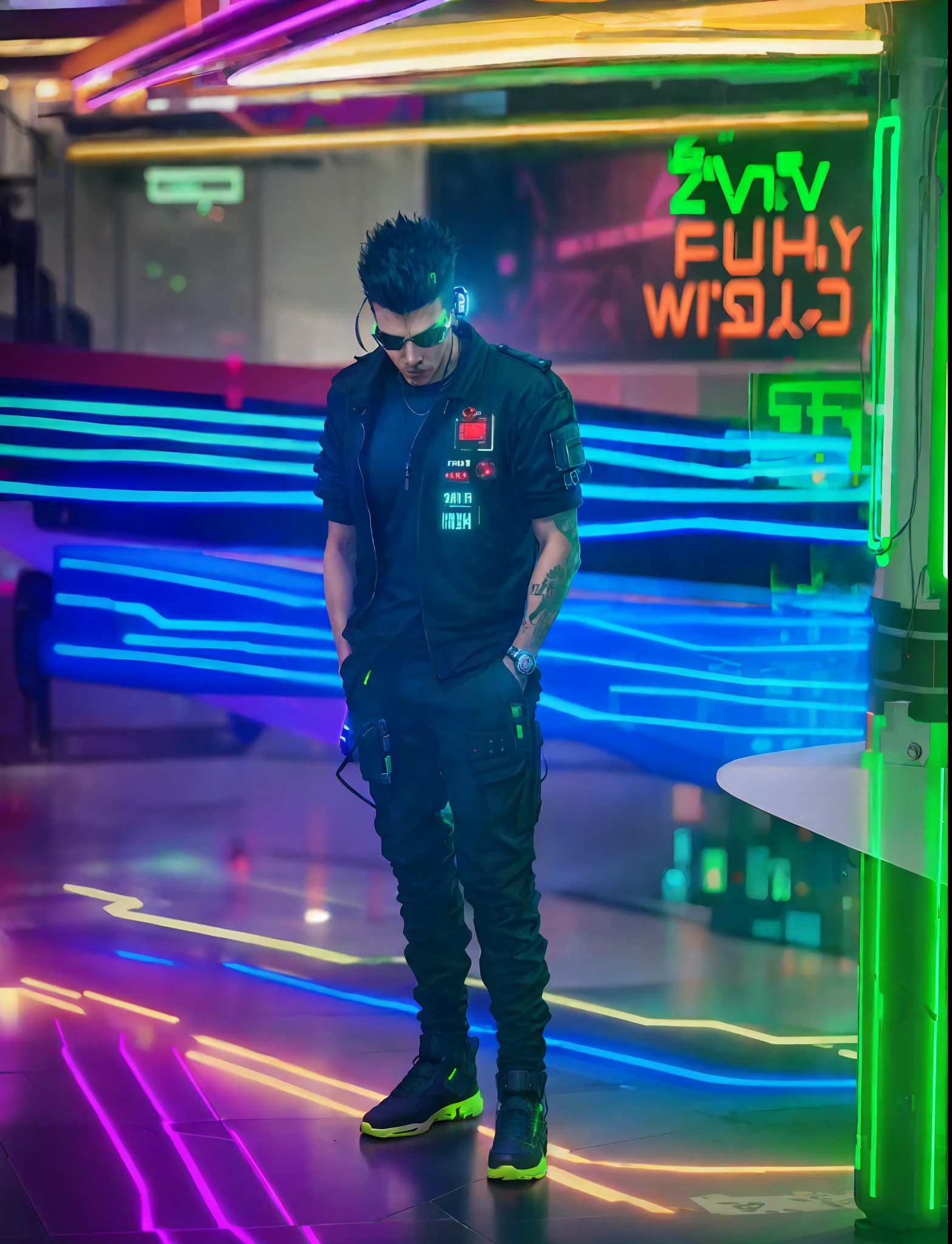 Change background cyberpunk, cool boy, 8k ultra realistic, stylish bad boy, realistic face,cyberpunk